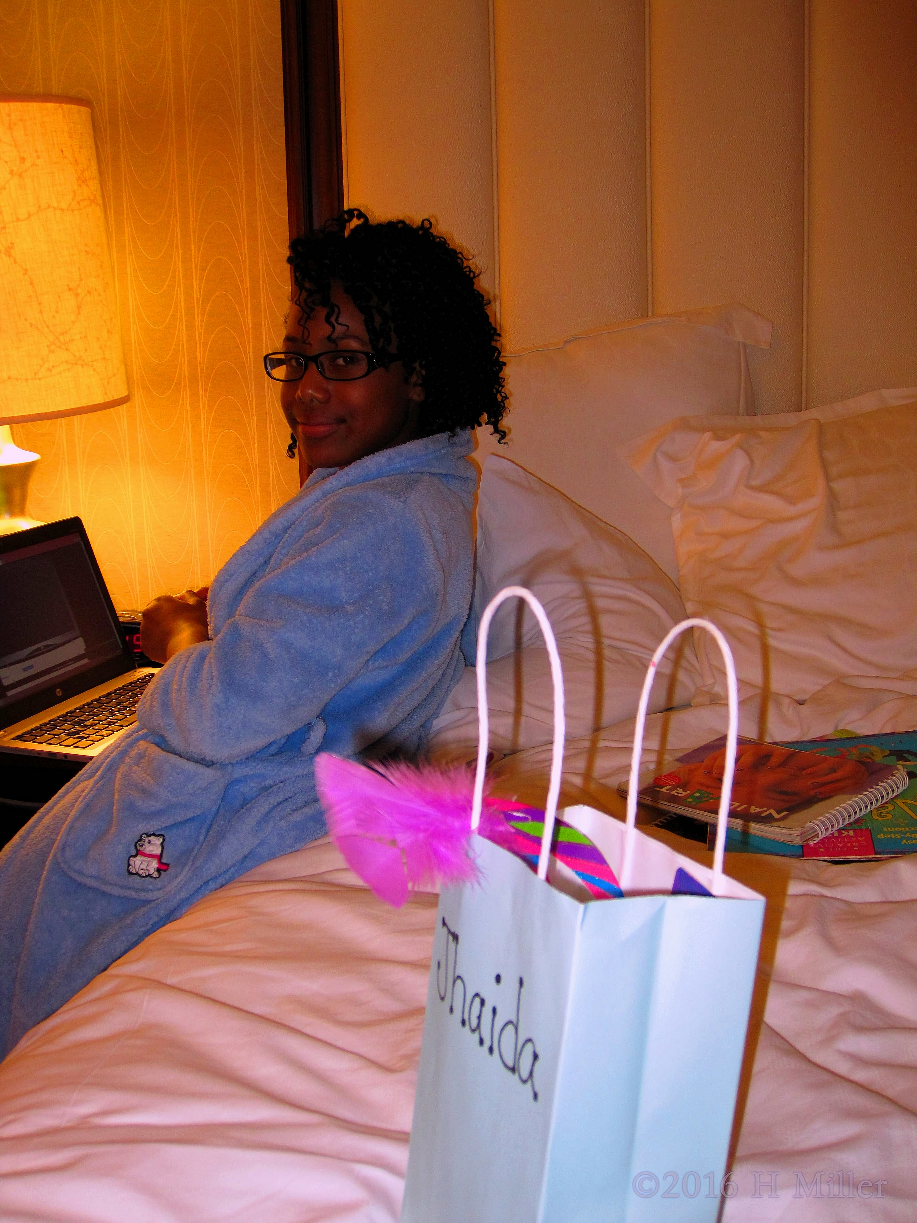 Blue Robed Spa Girl With Her Gift Bag