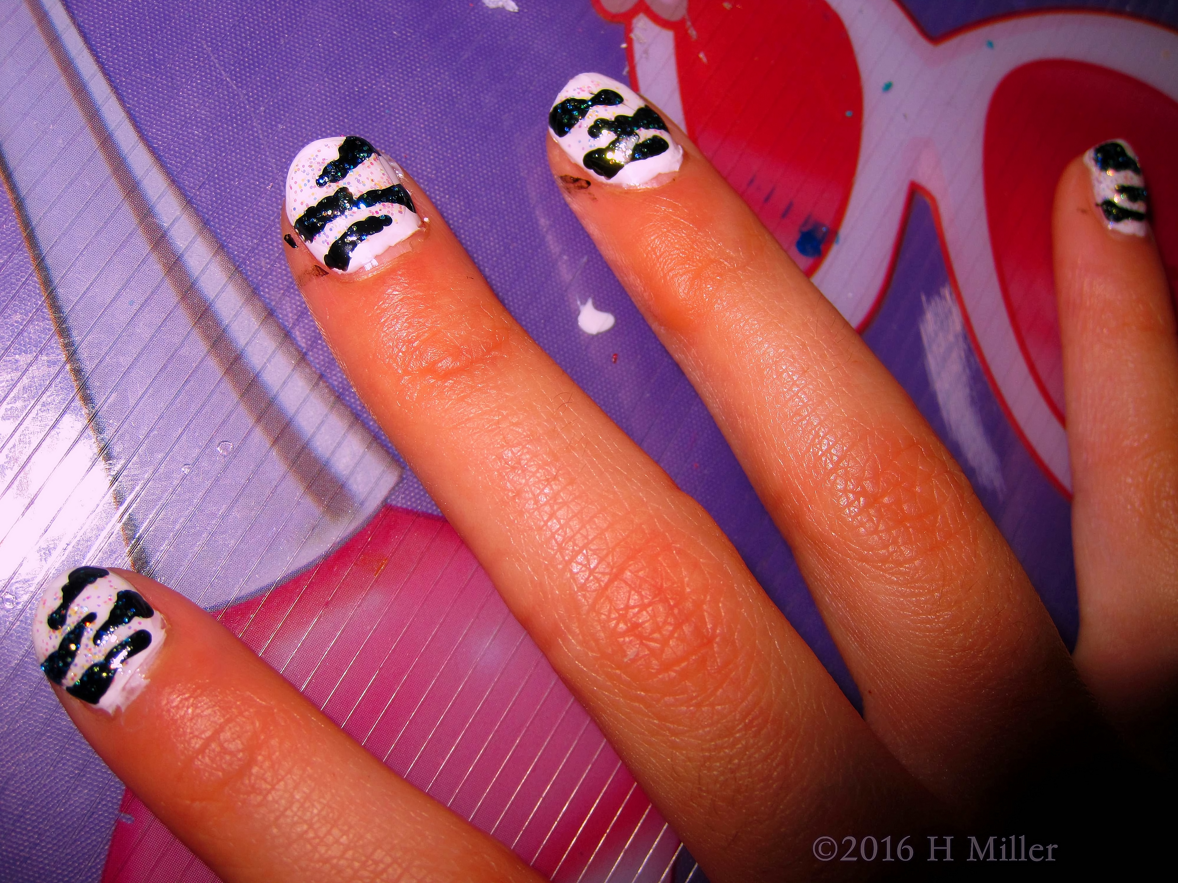 Close Up Of Zebra Nail Design Kids Manicure At The Spa Party 