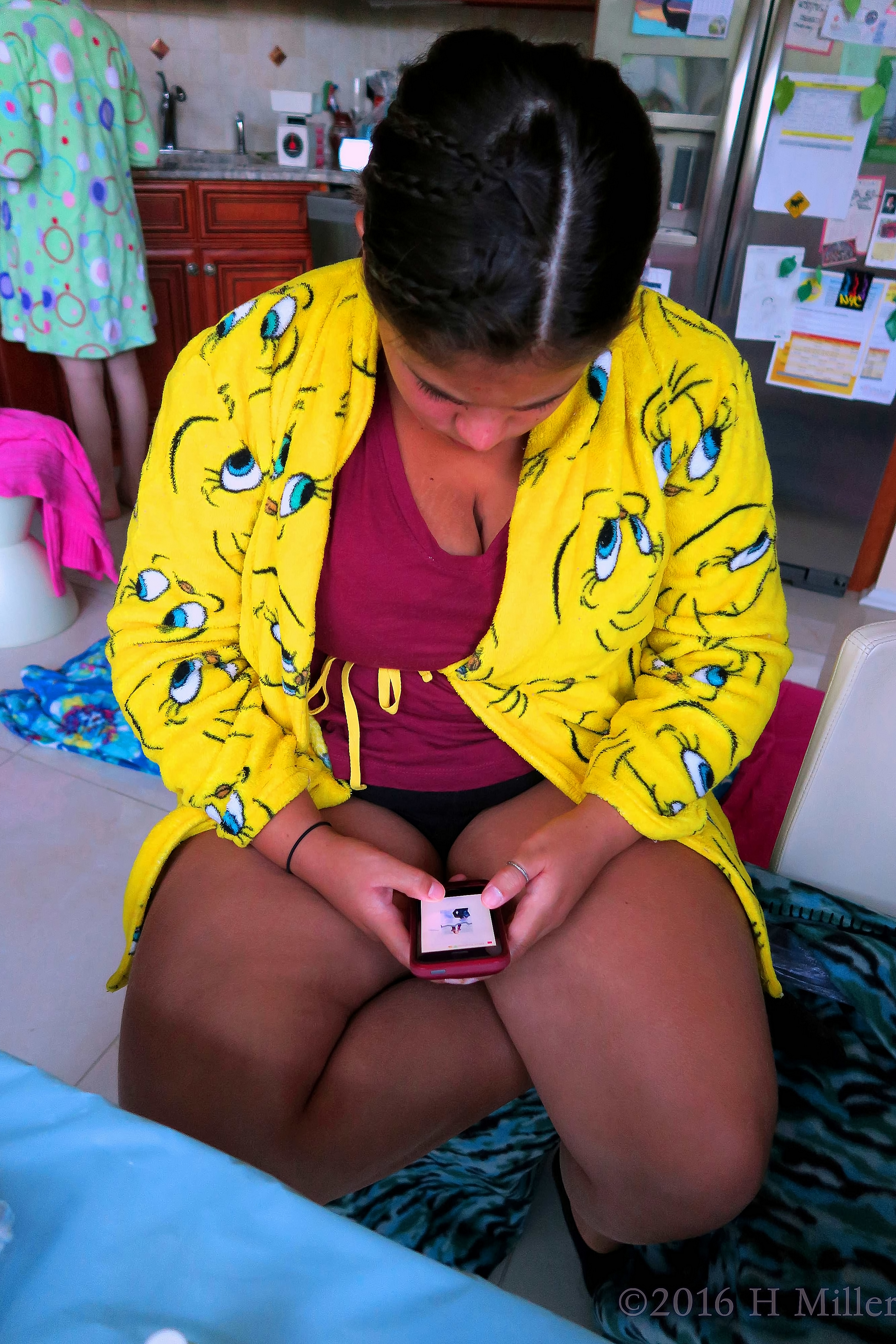 Checking Her Phone During The Spa Party. Checking Her Phone During The Spa Party.