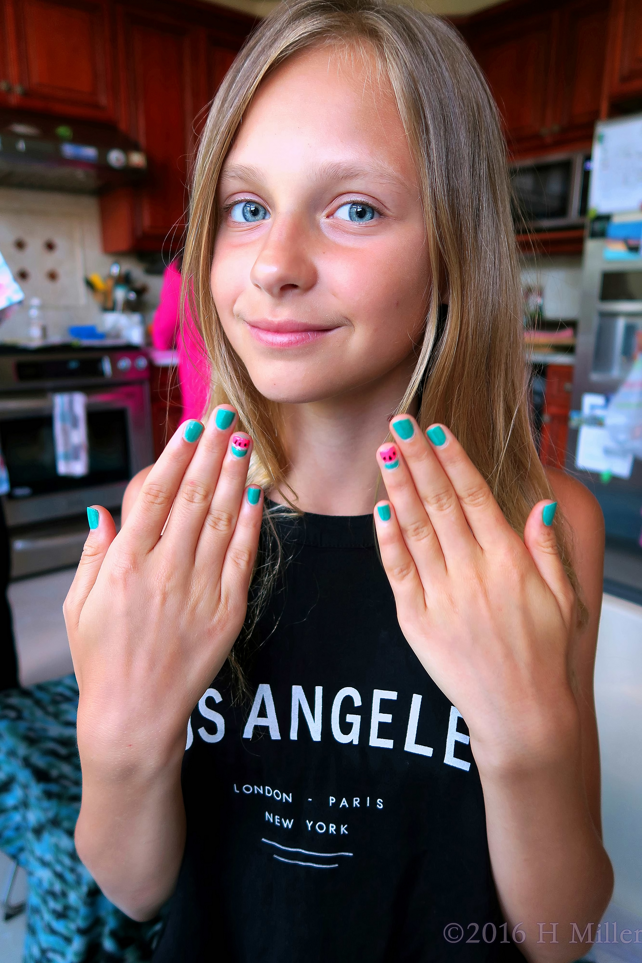 She Loves Her Cute Watermelon Manicure. 