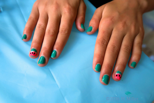 Cute Teal Watermelon Kids Spa Manicure