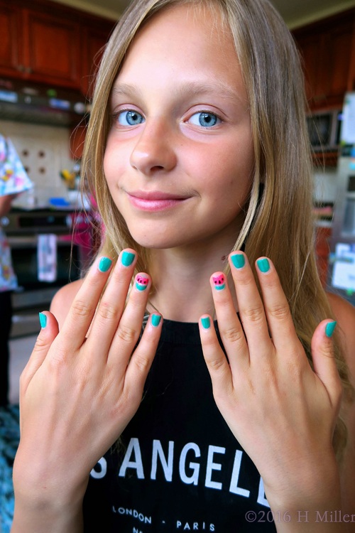 She Loves Her Adorable Watermelon Home Manicure. She Loves Her Adorable Watermelon Home Manicure.