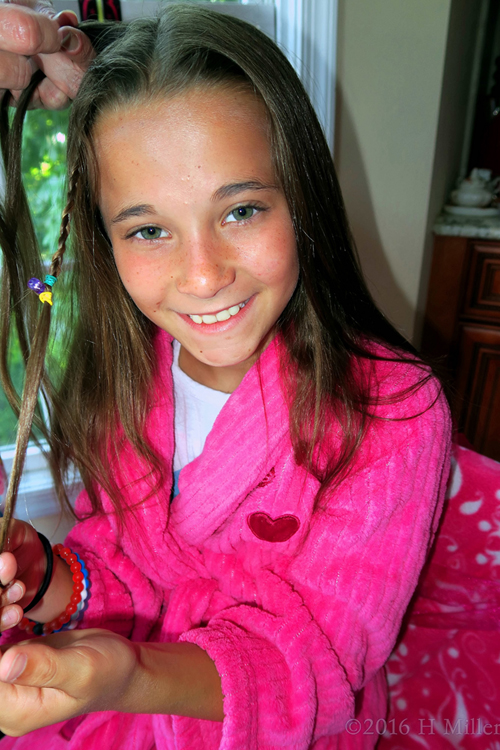 The Birthday Girl Smiling During Hairstyles. The Birthday Girl Smiling During Hairstyles.