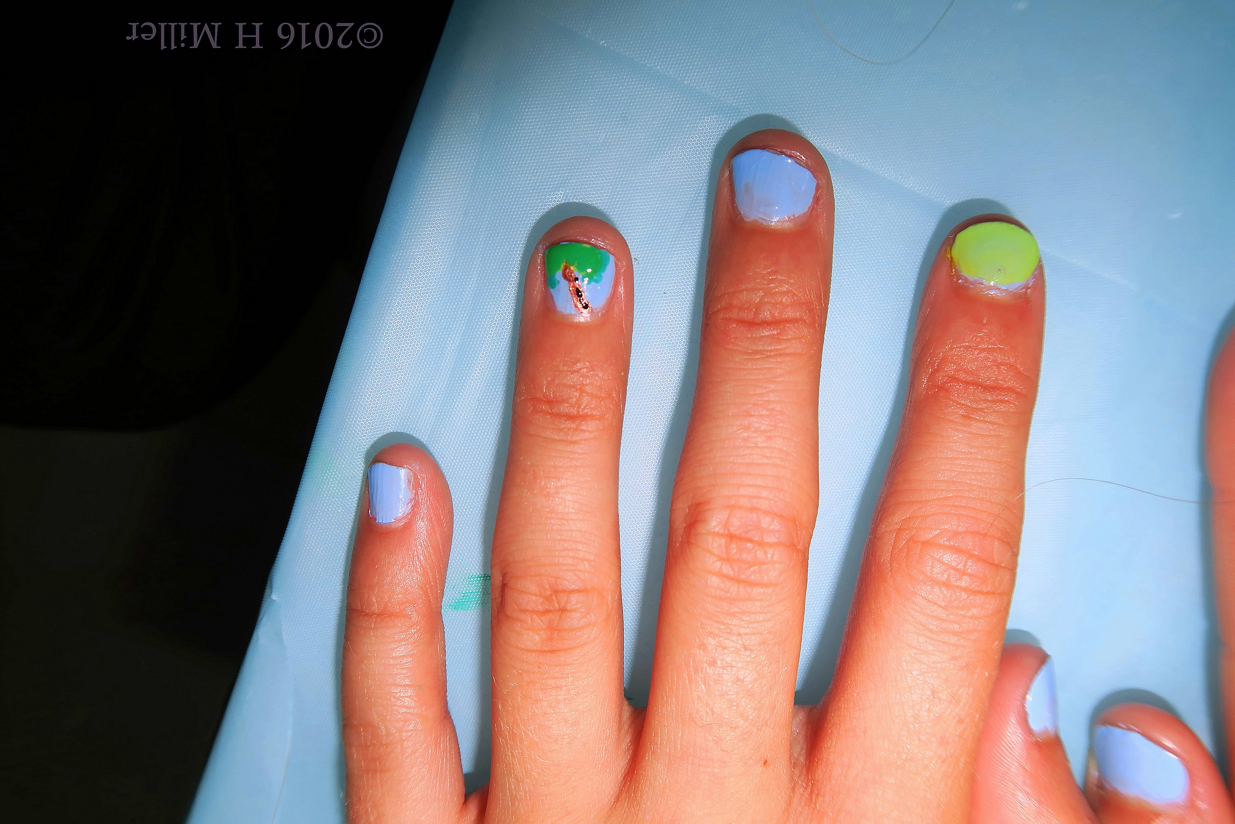 Cute Blue And Green Kids Spa Mini Mani. 