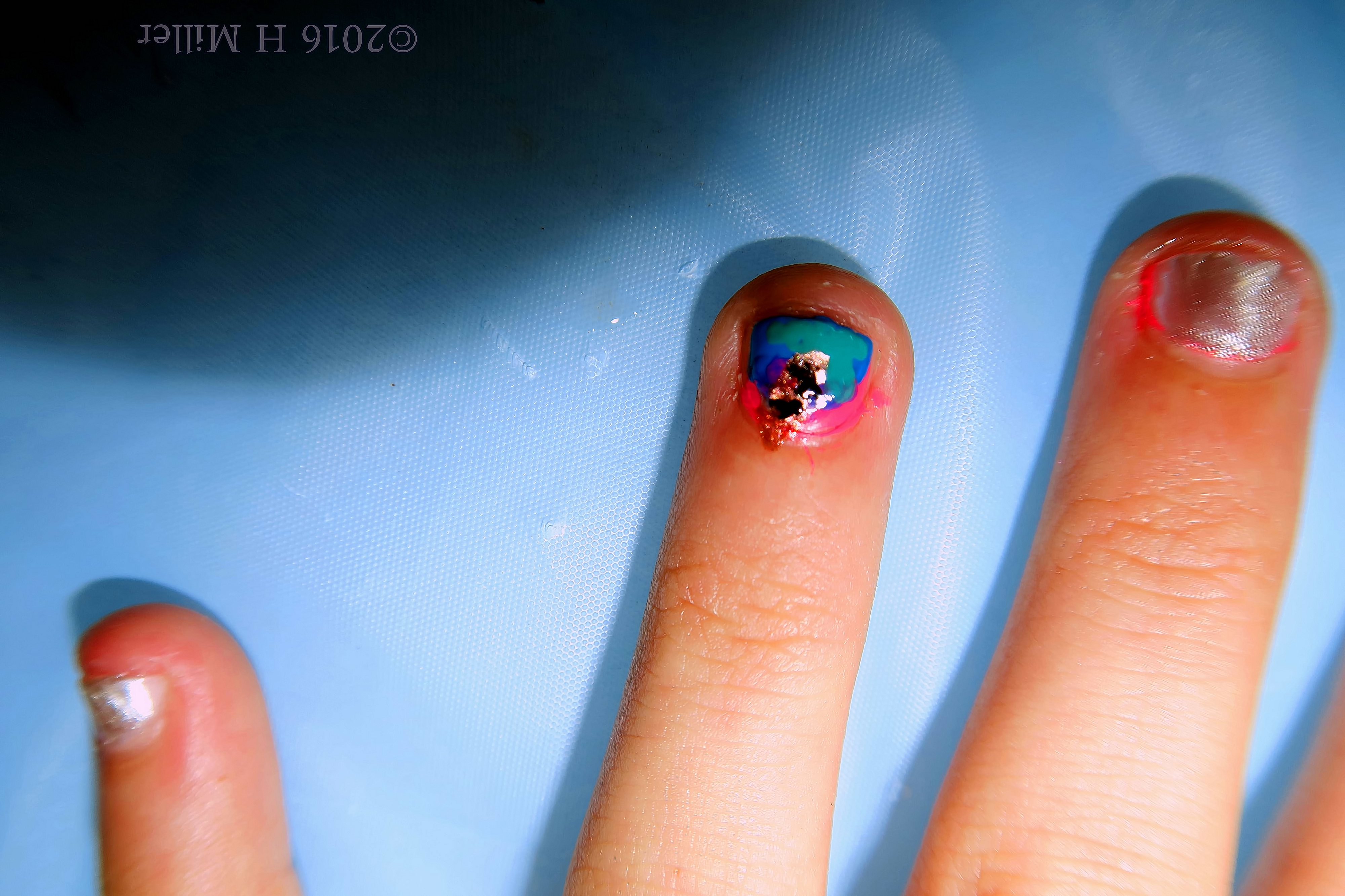 Cute Pink, Blue, And Gold Accent Nail 