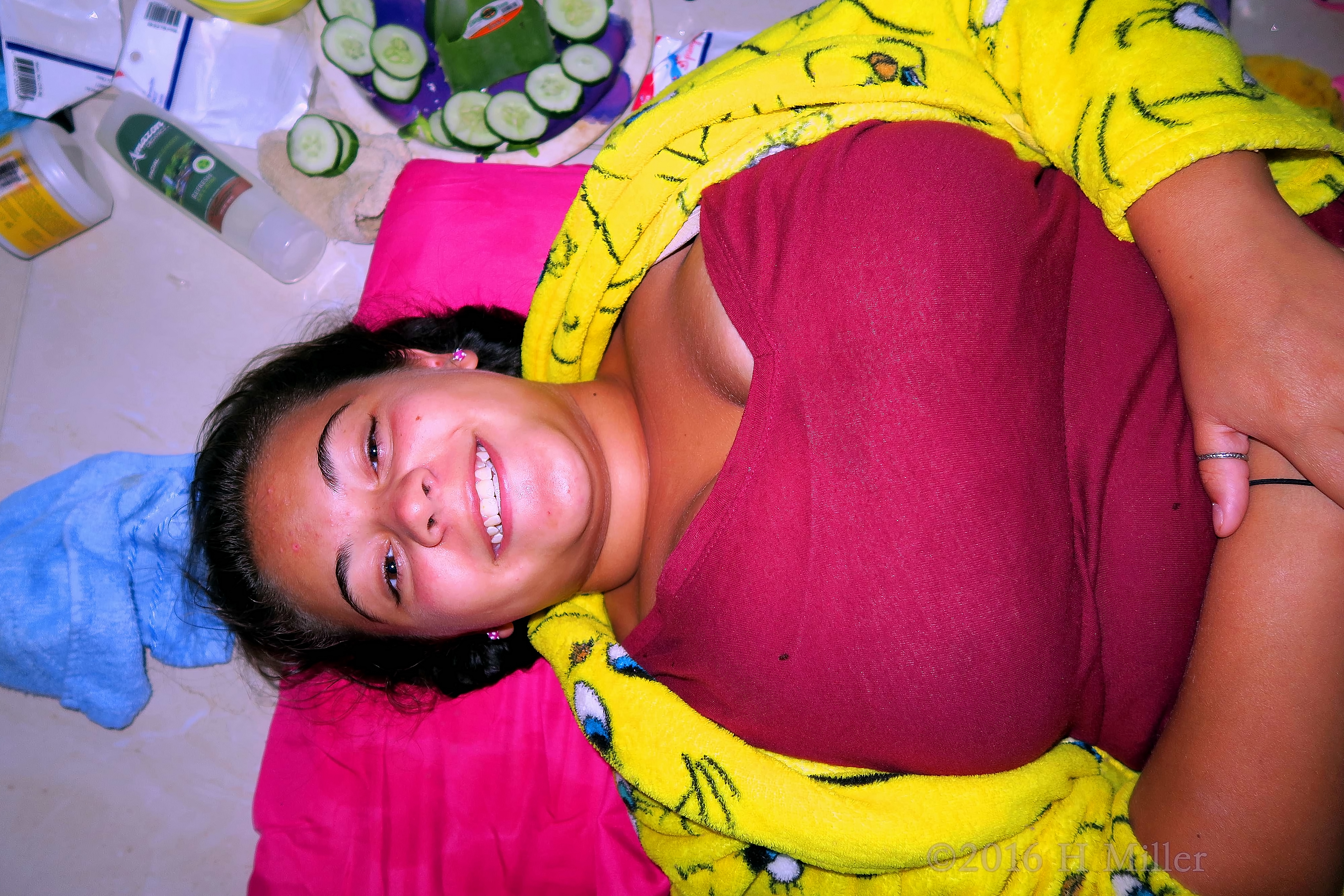 Smiling Wide And Ready For A Girls Spa Facial. Smiling Wide And Ready For A Girls Spa Facial.