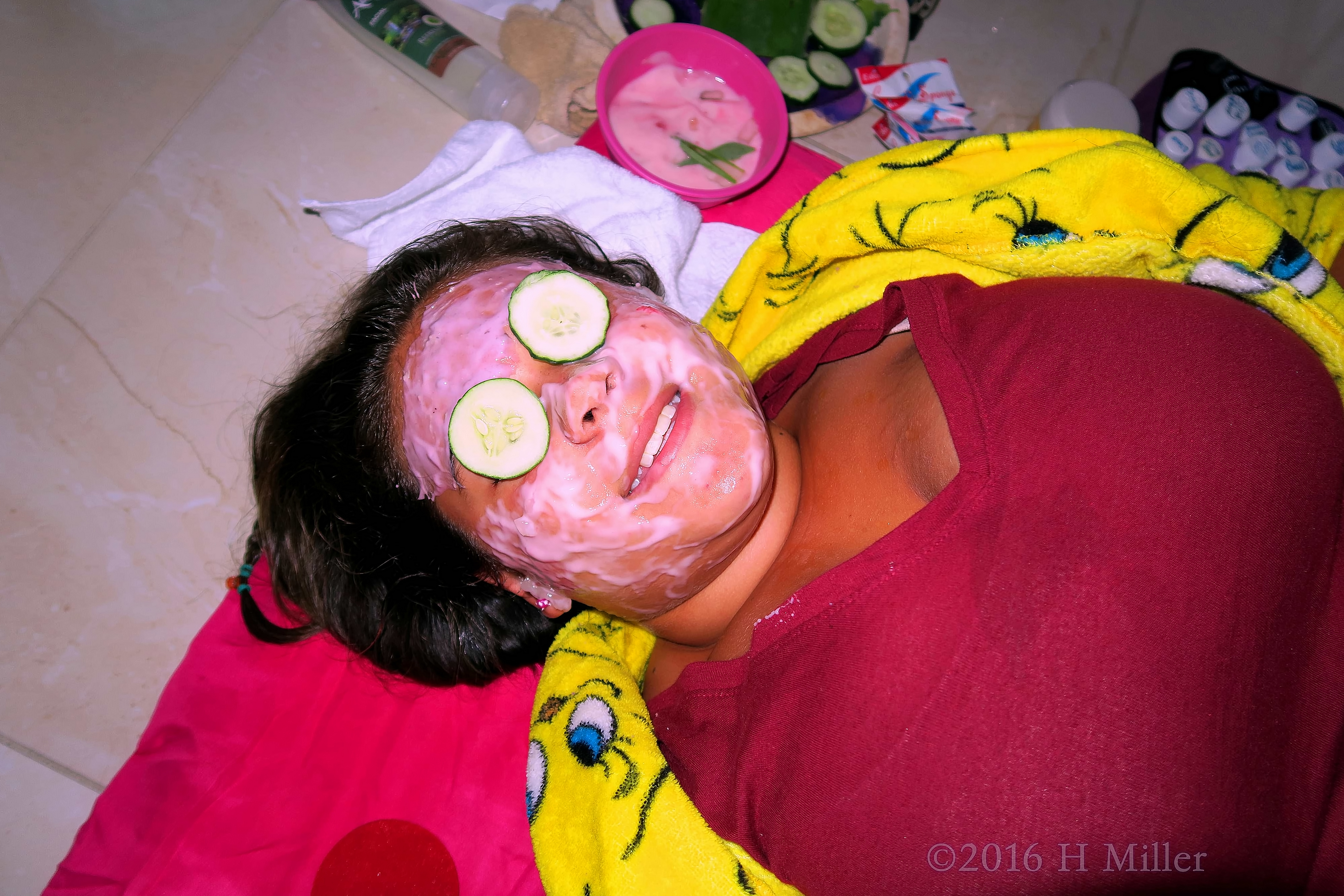 Smiling Wide During Her Strawberry Facial. Smiling Wide During Her Strawberry Facial.