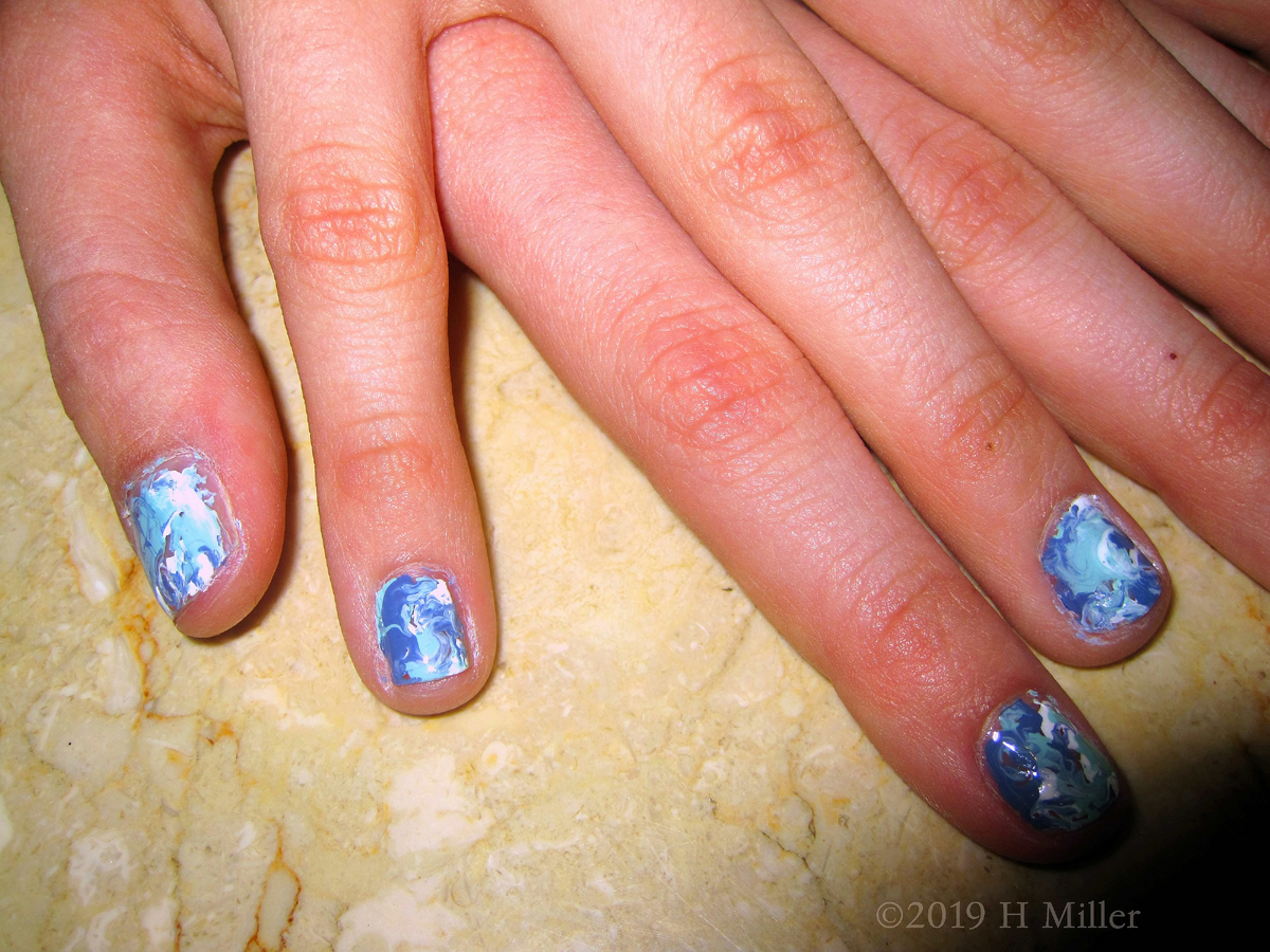 Close Up Of The Marbled Swirls Kids Nail Art, Take Two! 