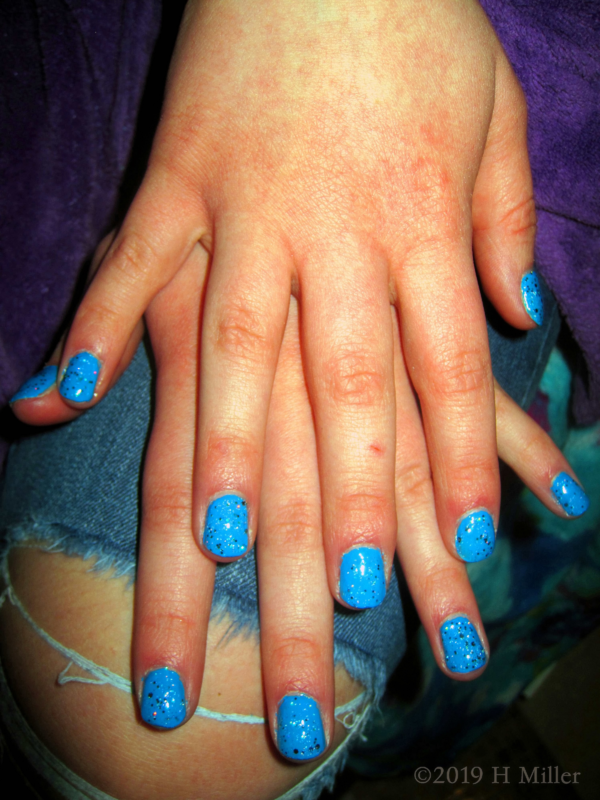 Completed Girls Mini Manicure With Bright Blue Polish!