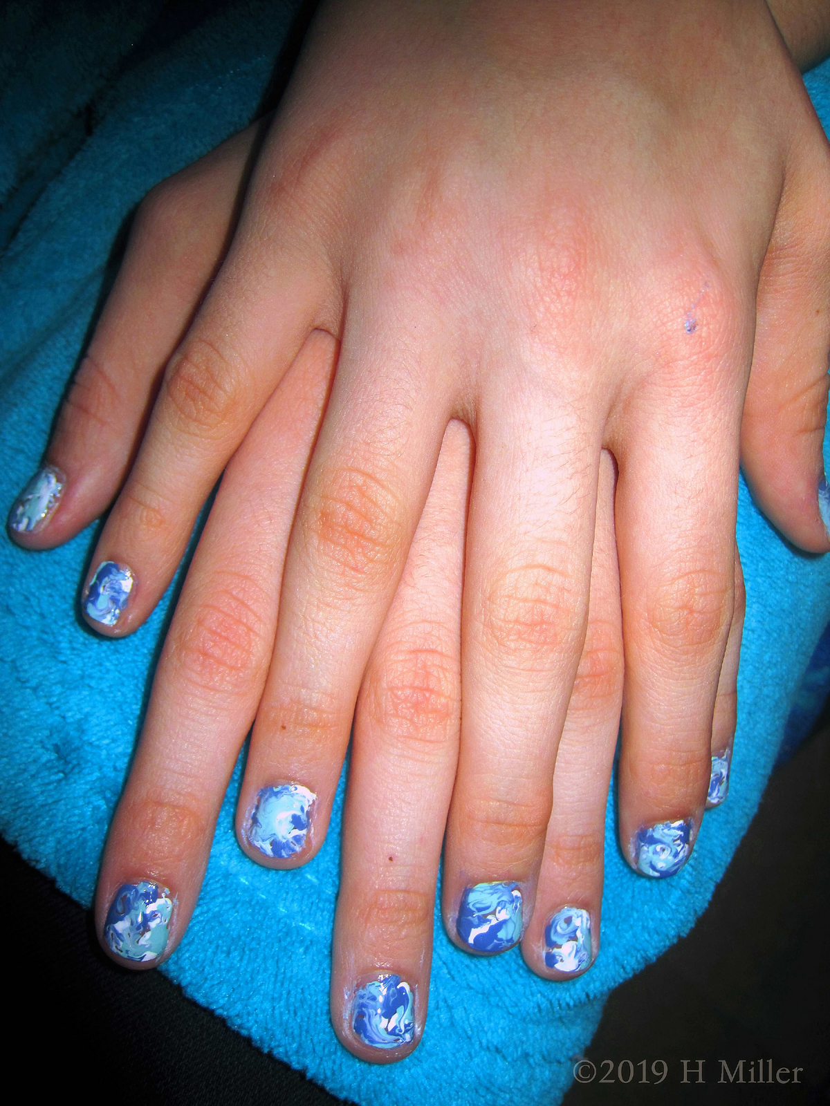 Fabulous Swirled Marble Nail Art Design On This Kids Manicure!