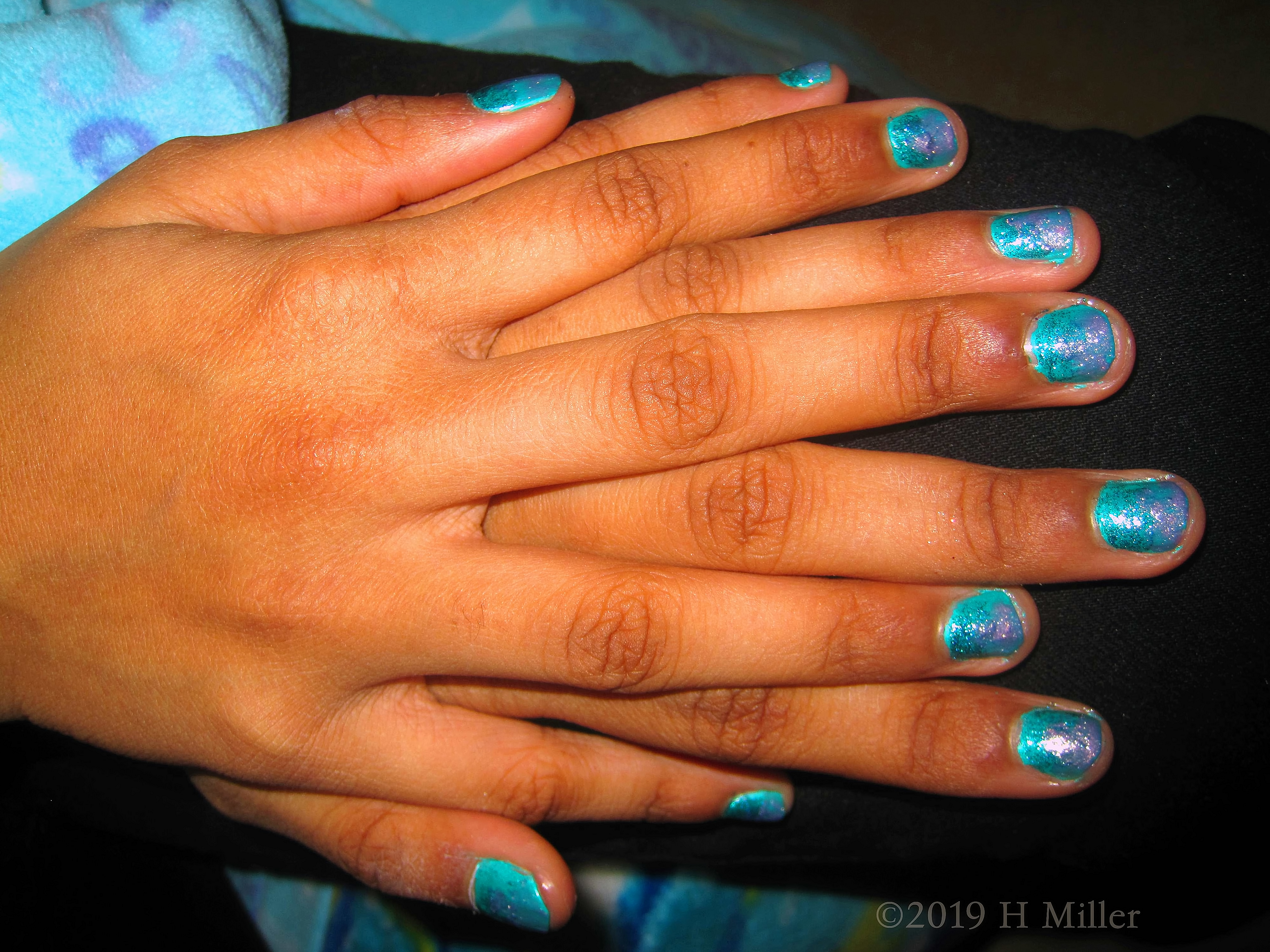 Shimmering Ombre! Blue And Purple Nail Design With Glitter Overlay For This Gorgeous Girls Manicure!