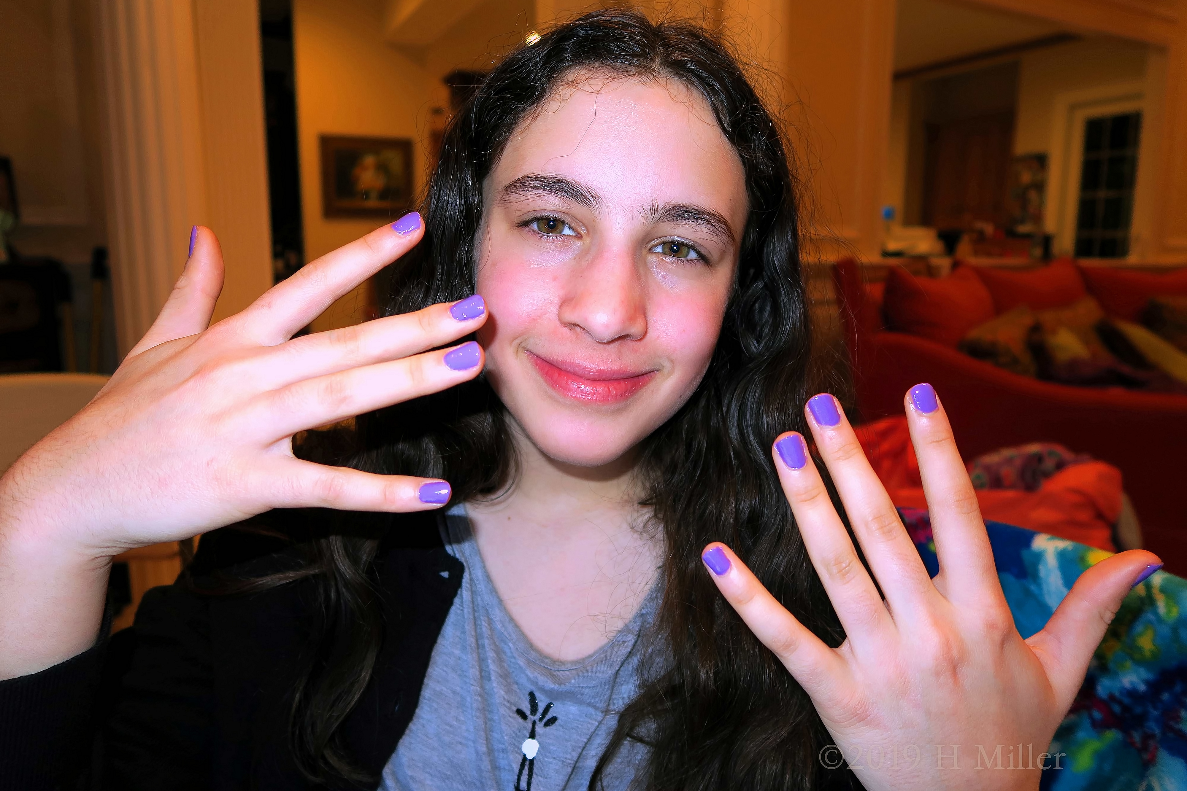Smiles For Her Purple Kids Manicure! 