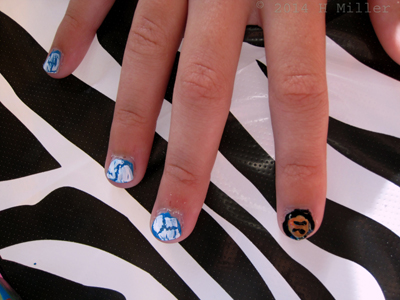 Basketball And OPI Shallter White Over Sky Blue Nail Art