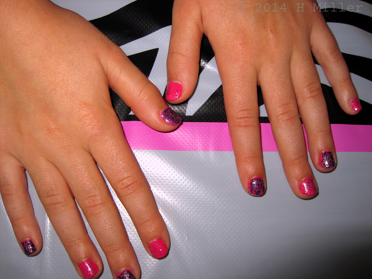 Kids Nail Art Bubble Gum Pink With Sparkles And OPI Shatter! Cool!! 