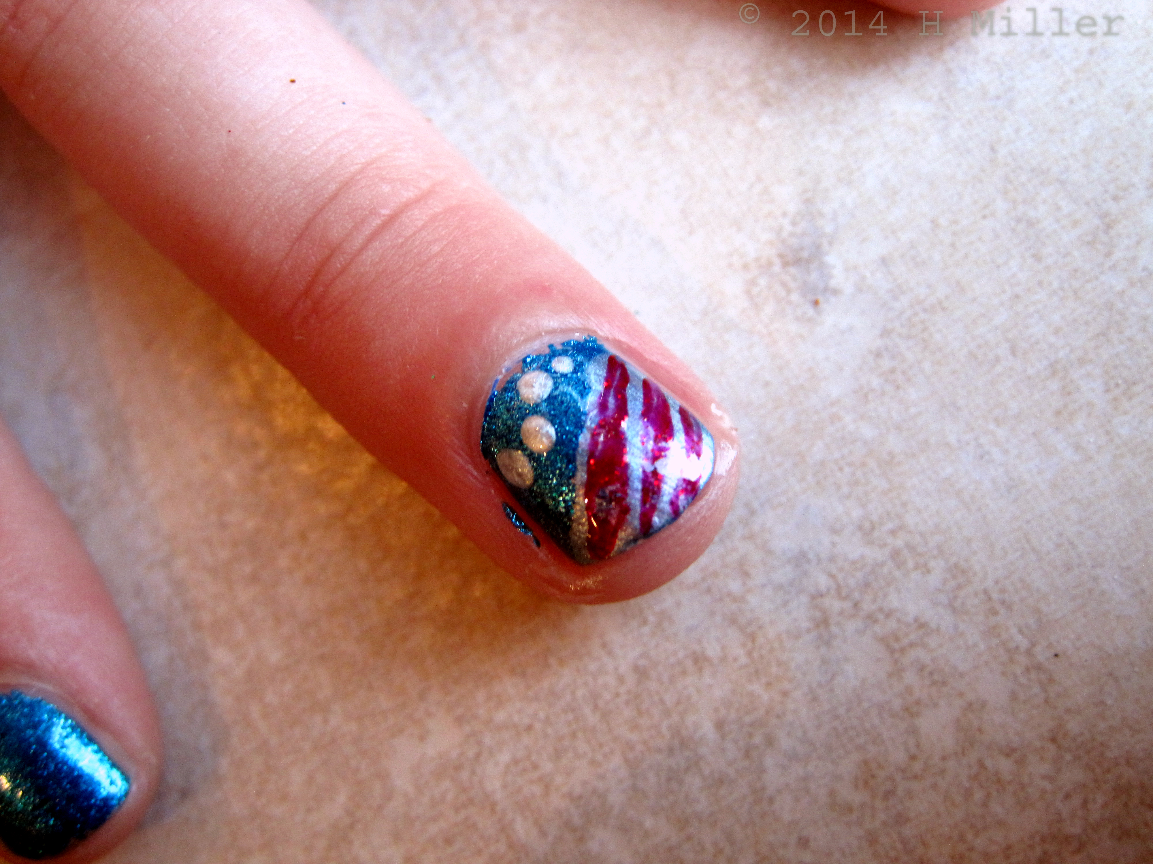 Nail Art American Flag Close Up. 