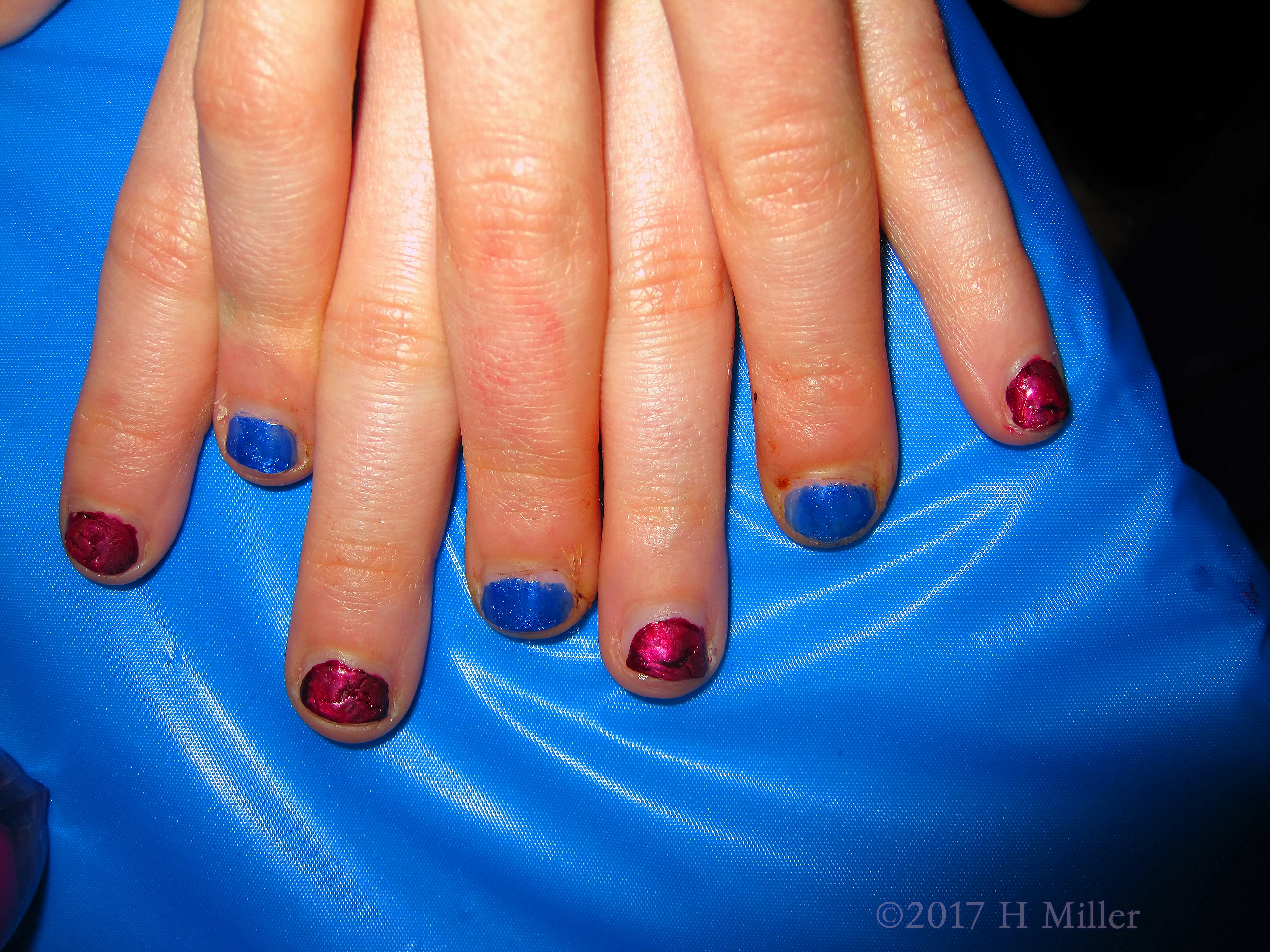 A Very Lovely Girls Manicure With Blue And Pink Shattered Nails! A Very Lovely Girls Manicure With Blue And Pink Shattered Nails!
