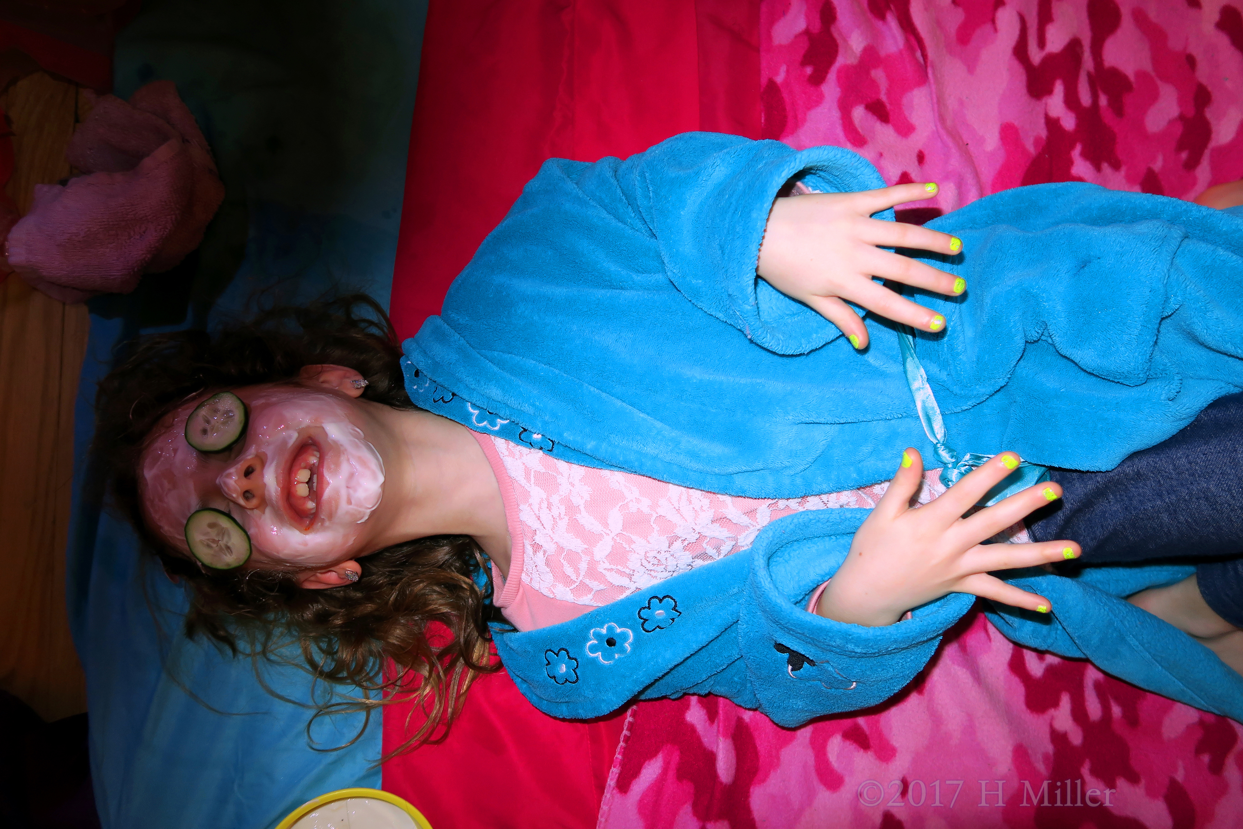 Smiling During Her Kids Facial With Cukes On Her Eyes! Smiling During Her Kids Facial With Cukes On Her Eyes!