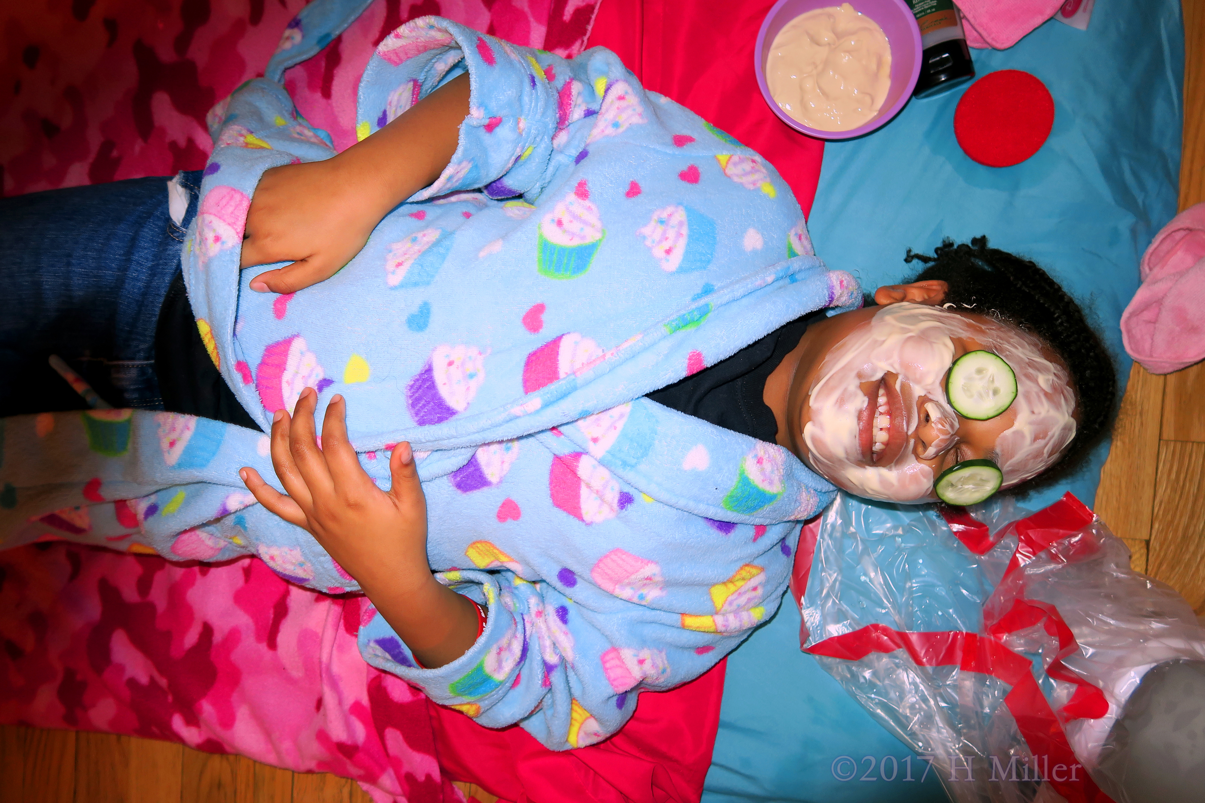 Smiling With Her Kids Facial Masque On! Smiling With Her Kids Facial Masque On!