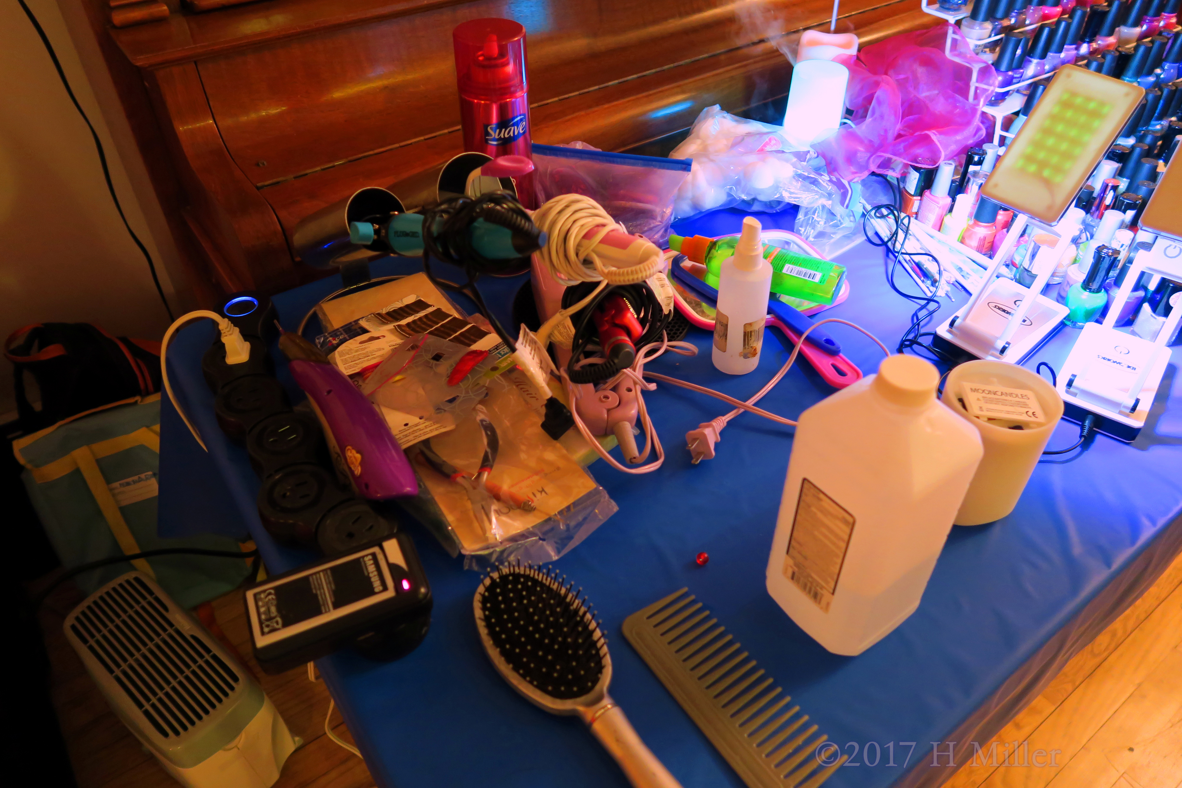 The Kids Hairstyles Area Set Up With Supplies. 