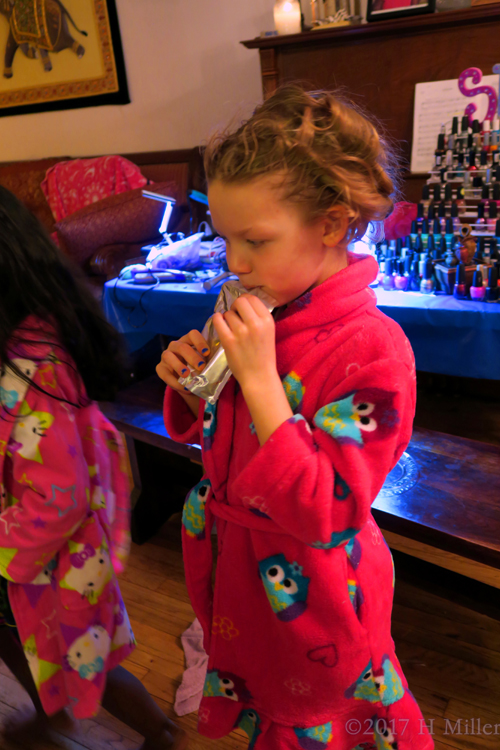 Sipping A Juice Box At The Spa For Girls. Sipping A Juice Box At The Spa For Girls.