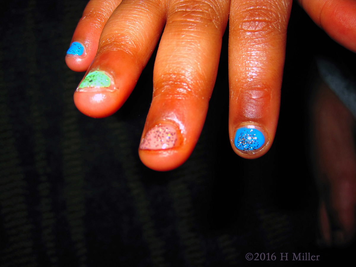 Colorful Shiny Nails For The Girls Manicure. 