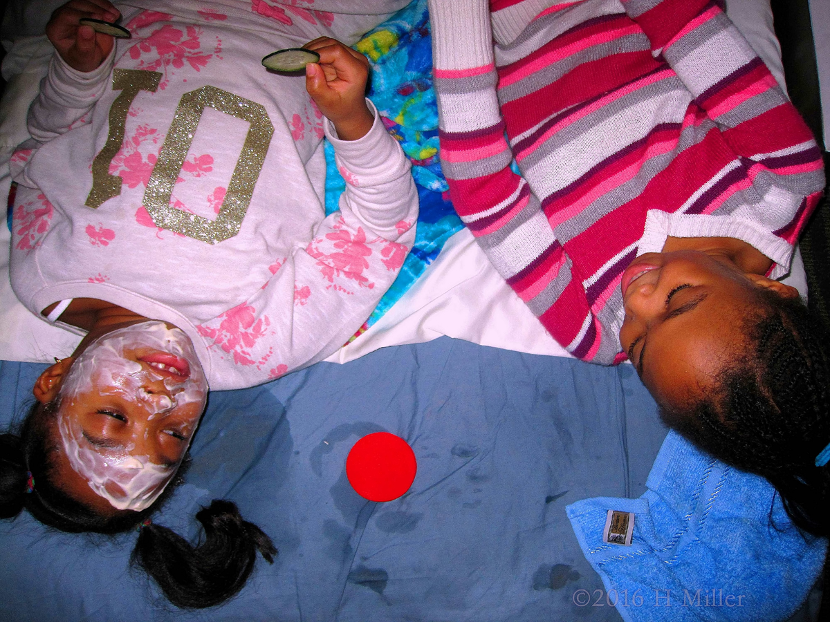 Two Girls Relaxing During Kids Spa Activities. 