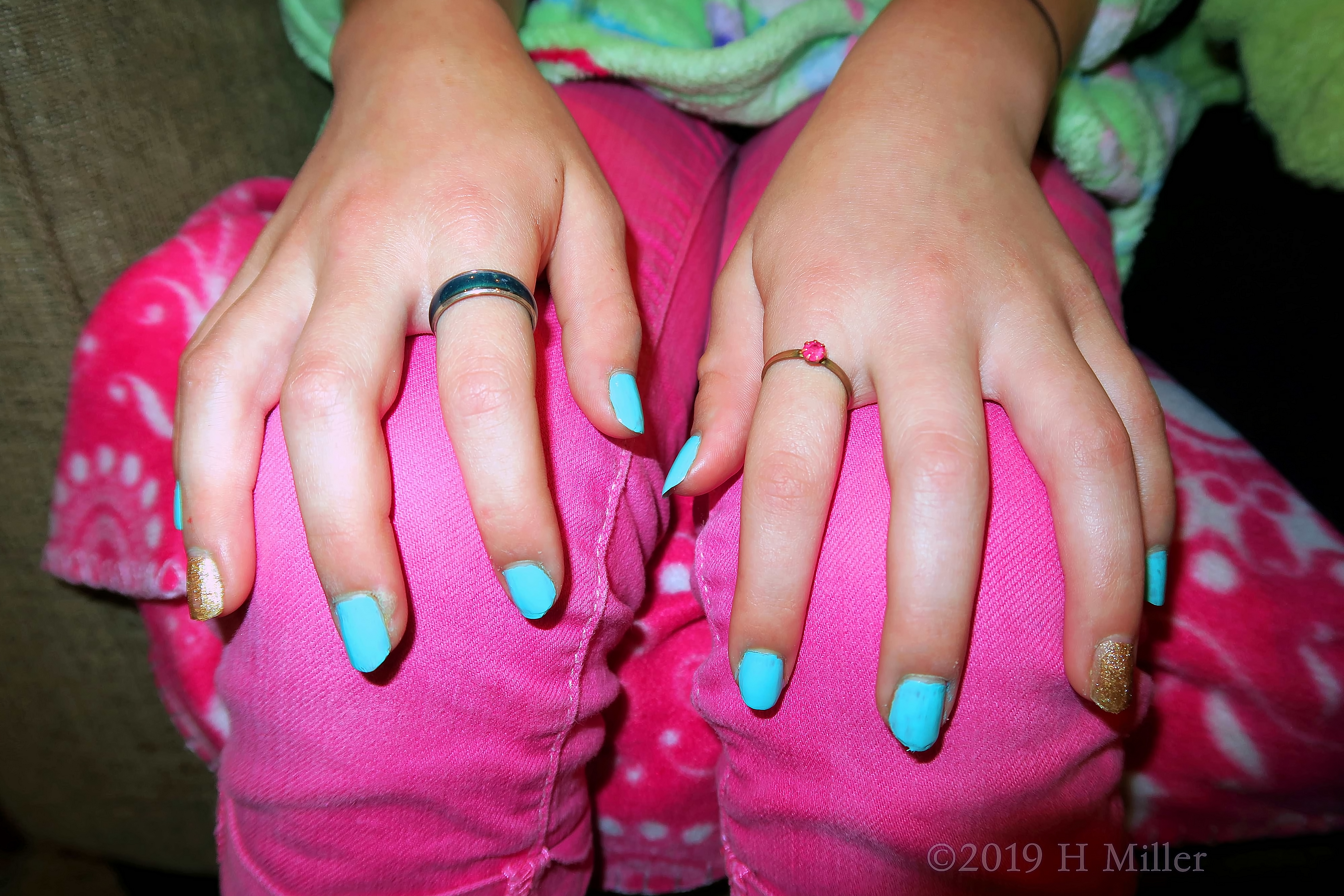 A Cool Kids Mani With Blue And Shimmery Gold Colors A Cool Kids Mani With Blue And Shimmery Gold Colors