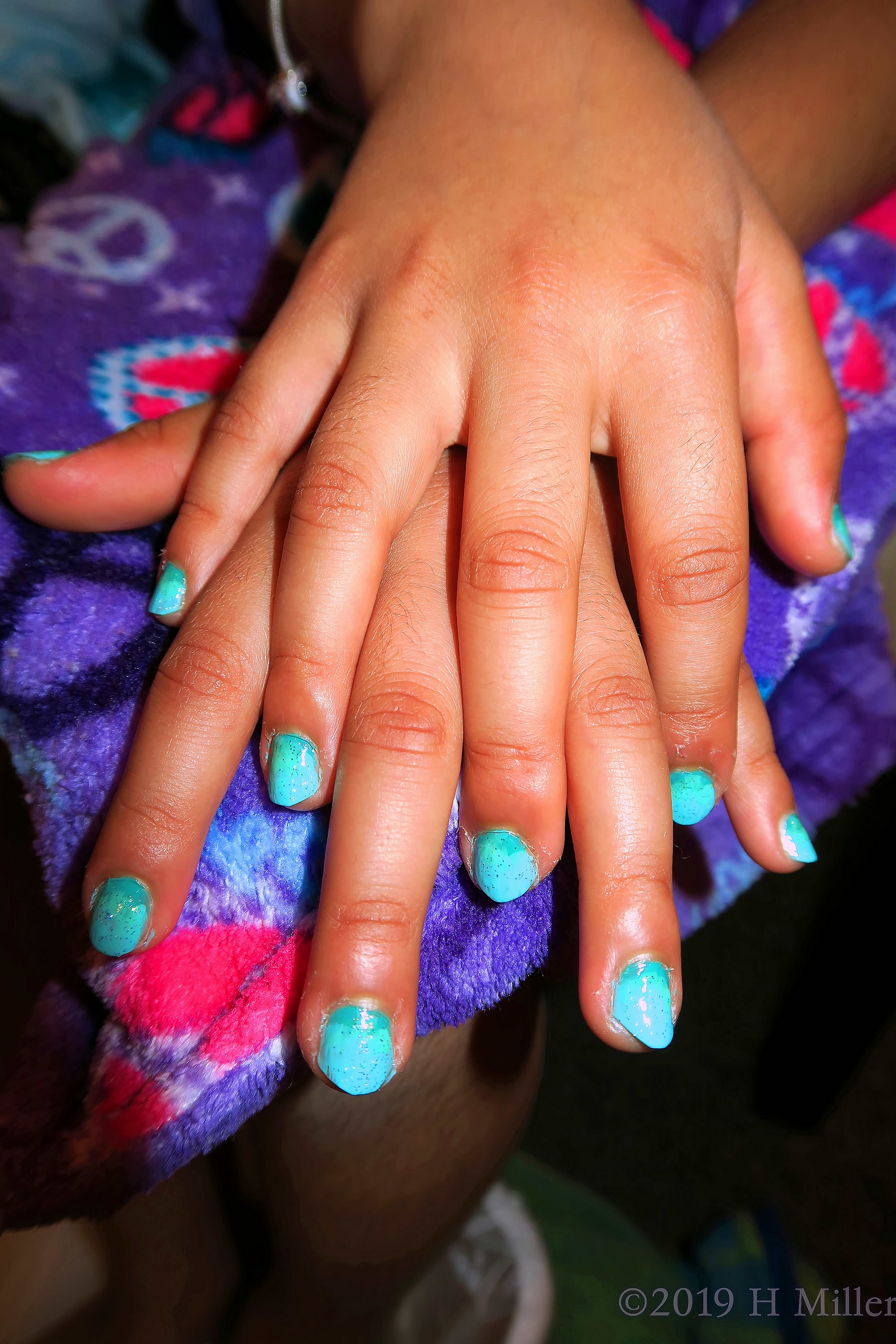 Beautiful Kids Mani With Blue And Glitter Detail Beautiful Kids Mani With Blue And Glitter Detail