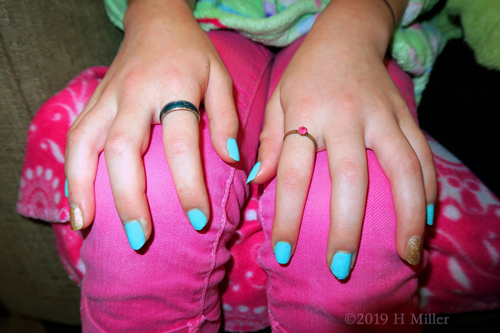 A Cool Kids Mani With Blue And Shimmery Gold Colors A Cool Kids Mani With Blue And Shimmery Gold Colors