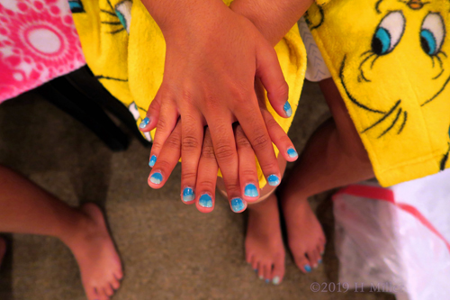 Lovely Ombre Nail Design In Blue For This Kids Manicure!