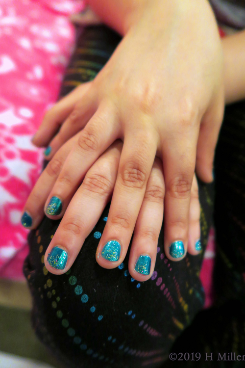 Wow! This Shimmery Blue Kids Mani Is So Cool