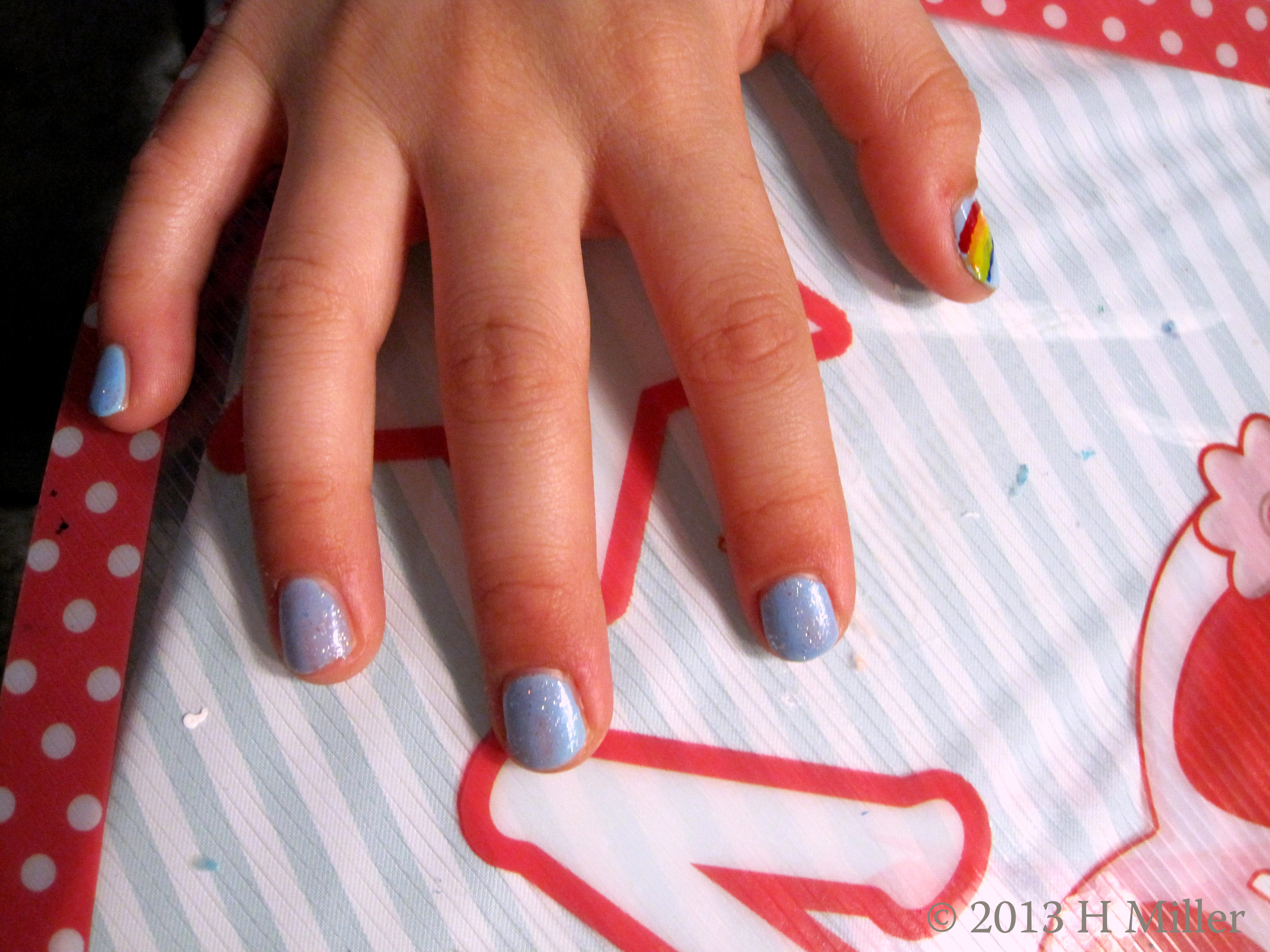 Blue Nail Polish With Rainbow Nail Art Blue Nail Polish With Rainbow Nail Art