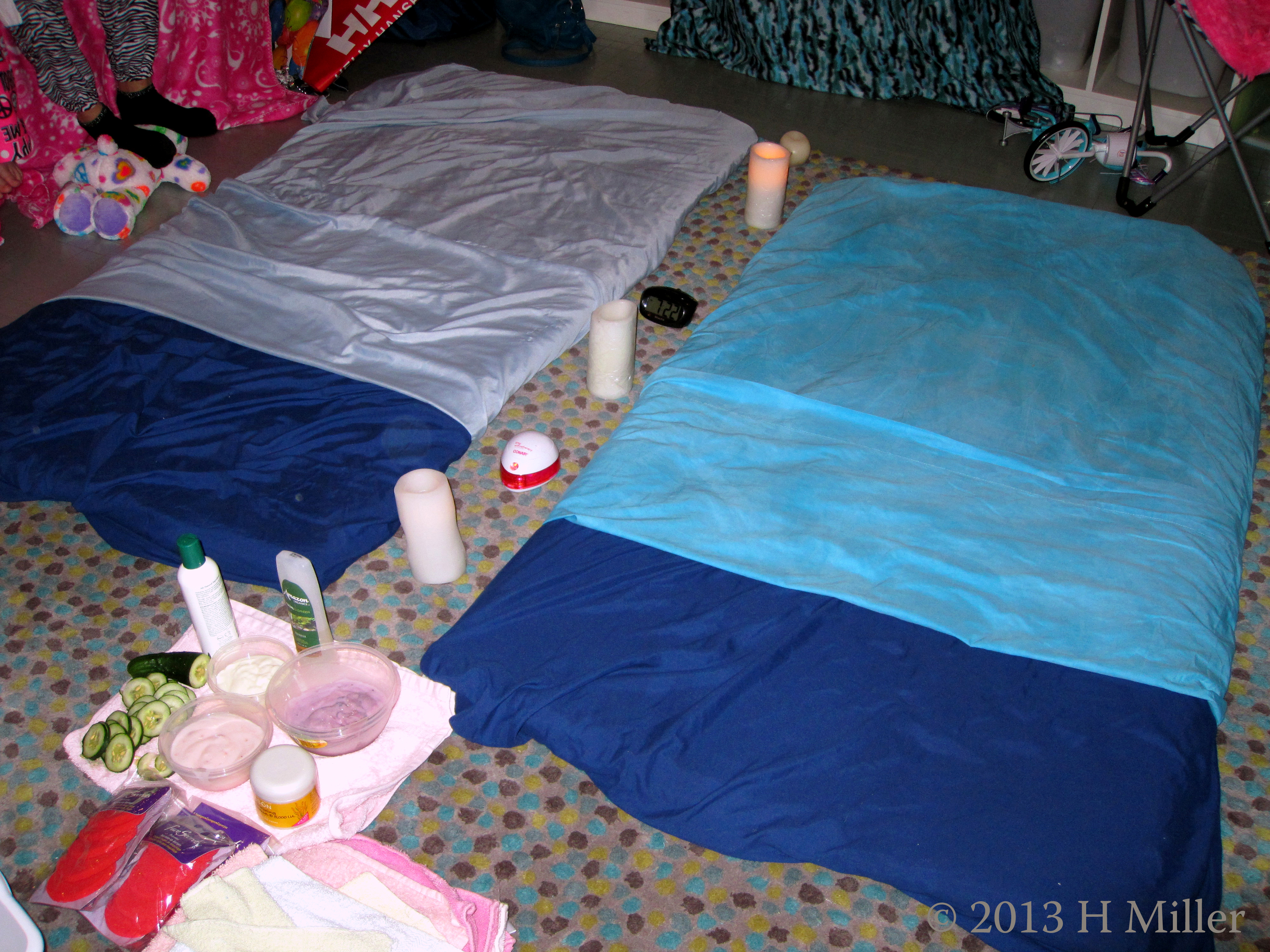 Girls Spa Party Facial Area with Candles and Masque Ingredients Girls Spa Party Facial Area with Candles and Masque Ingredients