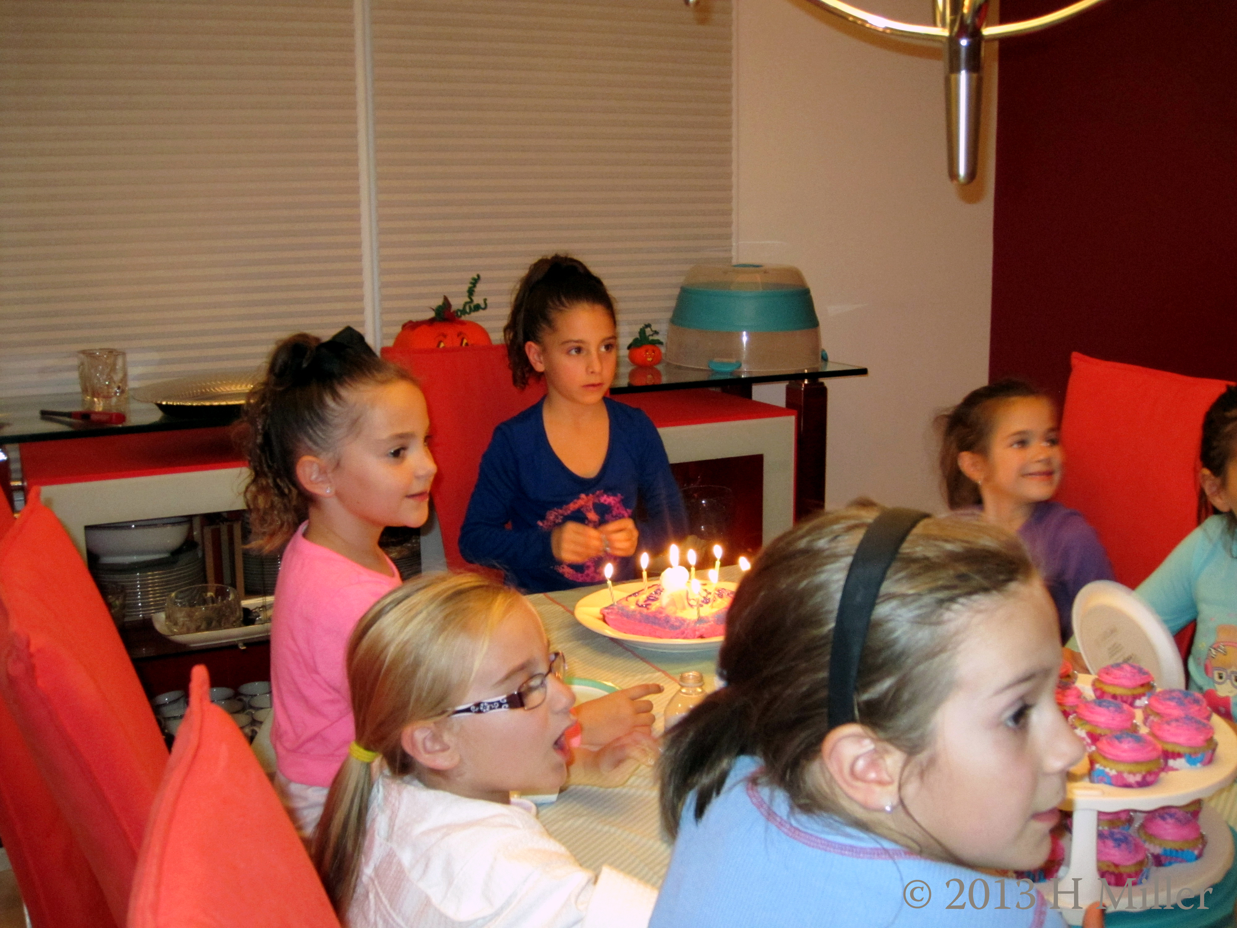 Posing For The Camera With The Lit Candles And Cake 