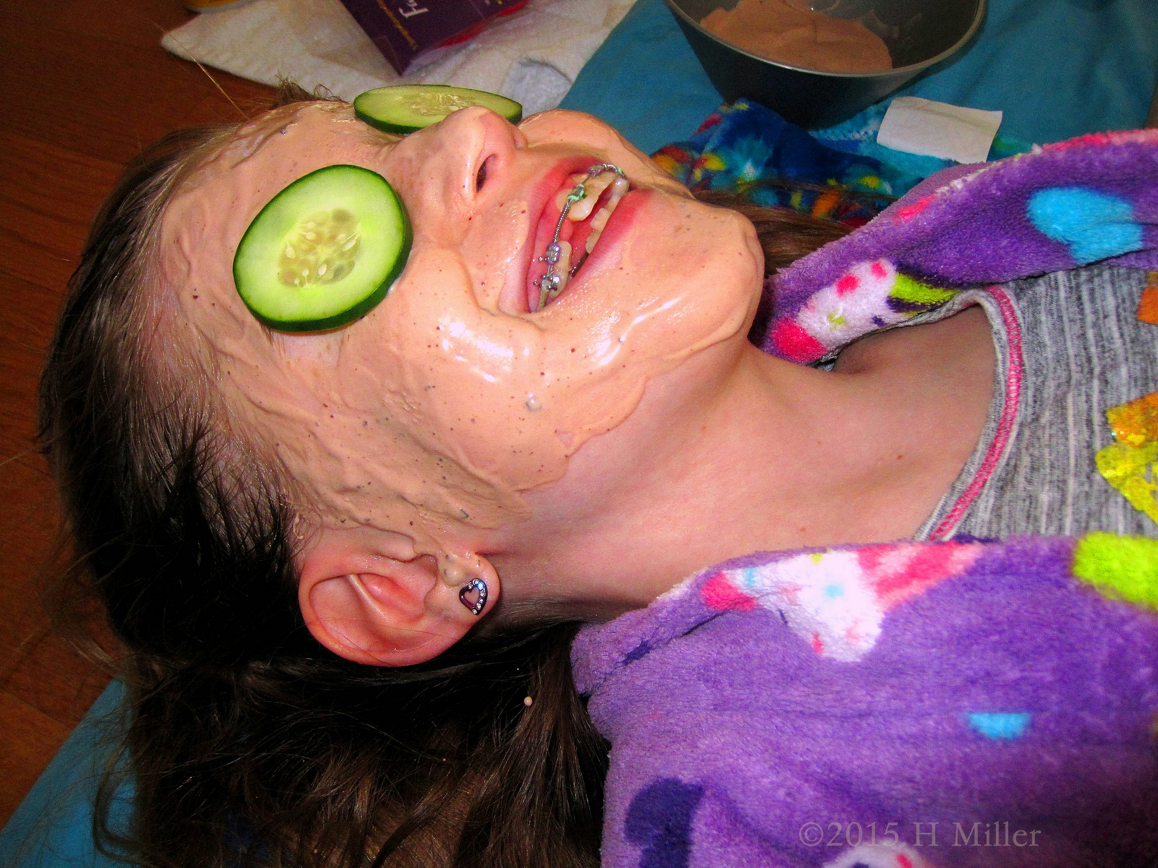 Smiling And Smiling During Her Facial Time. 