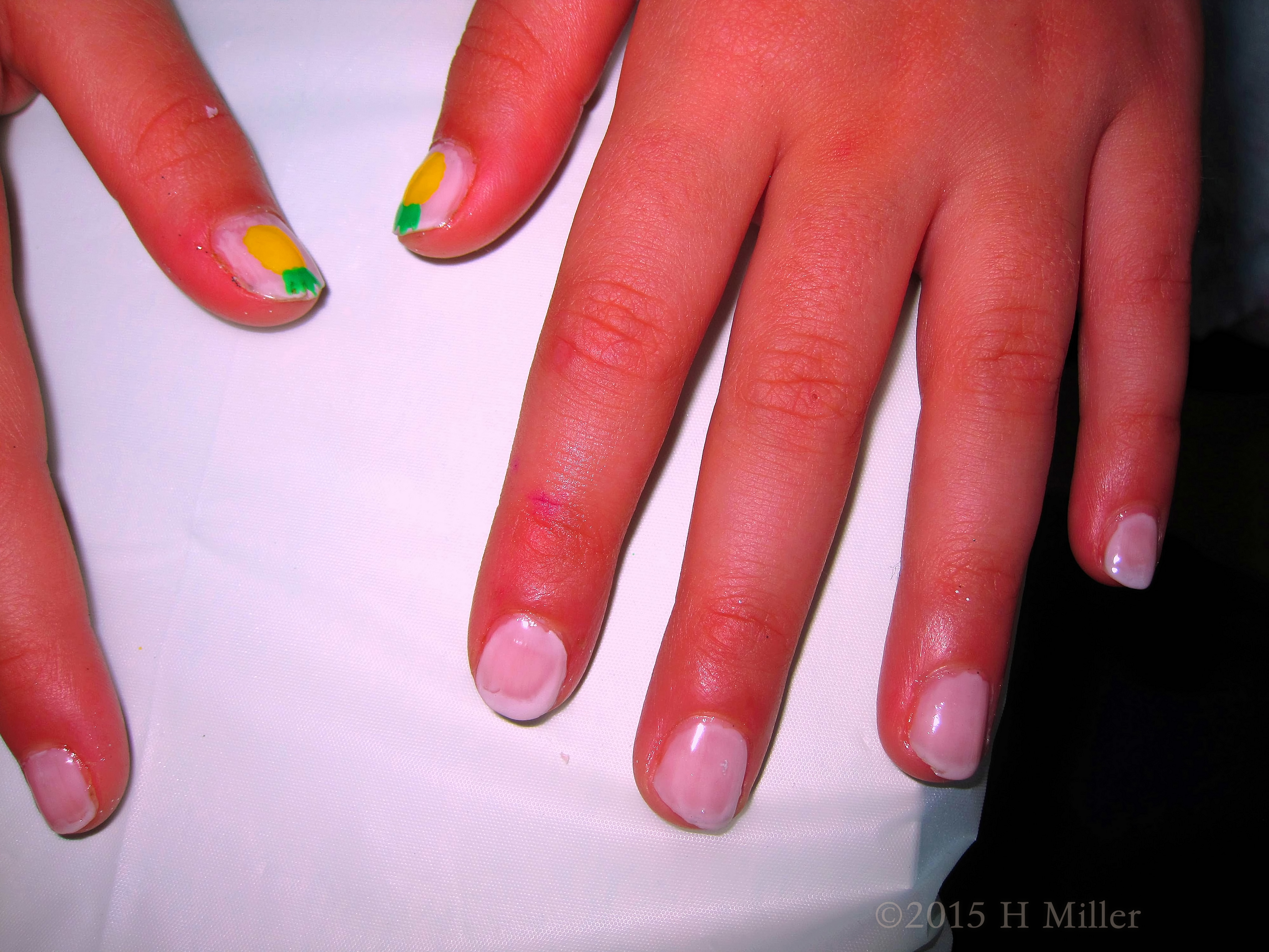 Mini Mani Kids Nail Art. French Mani Plus Pineapples. Mini Mani Kids Nail Art. French Mani Plus Pineapples.