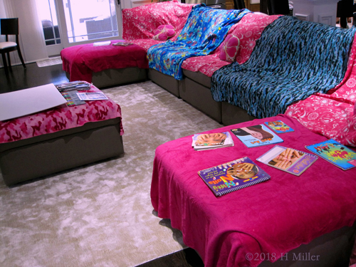 Comfortable Couches Covered With Spa Throws For The Kids Spa Birthday Party! Comfortable Couches Covered With Spa Throws For The Kids Spa Birthday Party!