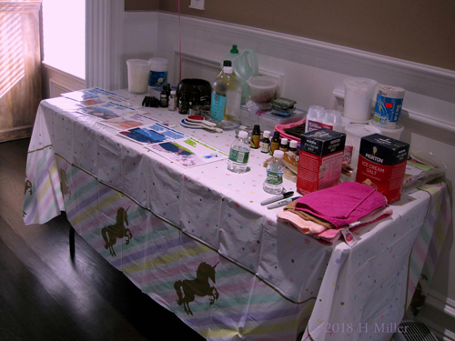 Unicorn Themed Table Cover With Kids Craft Materials! Unicorn Themed Table Cover With Kids Craft Materials!