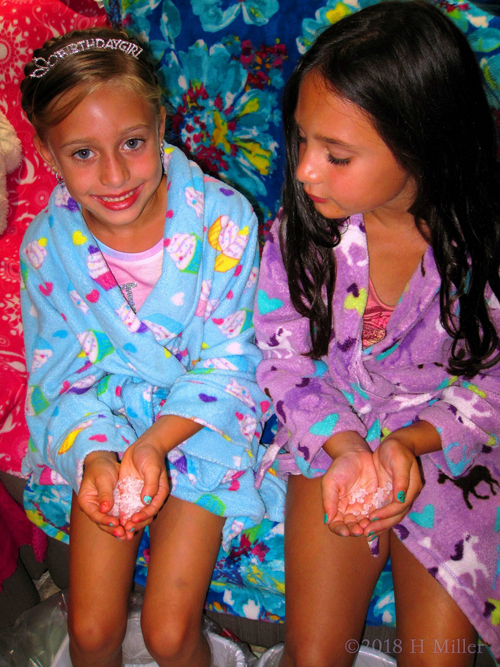 Birthday Girl And Her Friend Are Ready To Release The Salt Into Their Footbaths During Pedicures! Birthday Girl And Her Friend Are Ready To Release The Salt Into Their Footbaths During Pedicures!