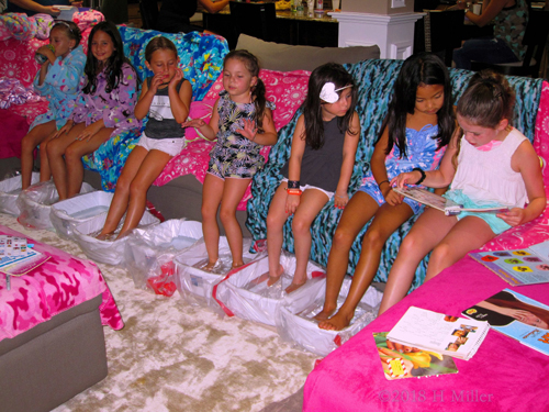 The Girls Enjoying Kids Pedicures At Olivia's Spa Birthday Party!