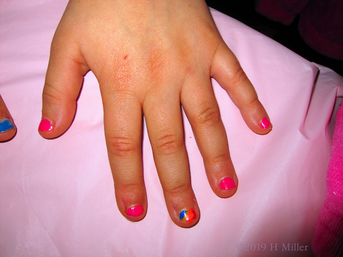 Shiny Multicolor Pink, Blue, Yellow, Red, And Orange Rainbow Nail Art For Kids! 