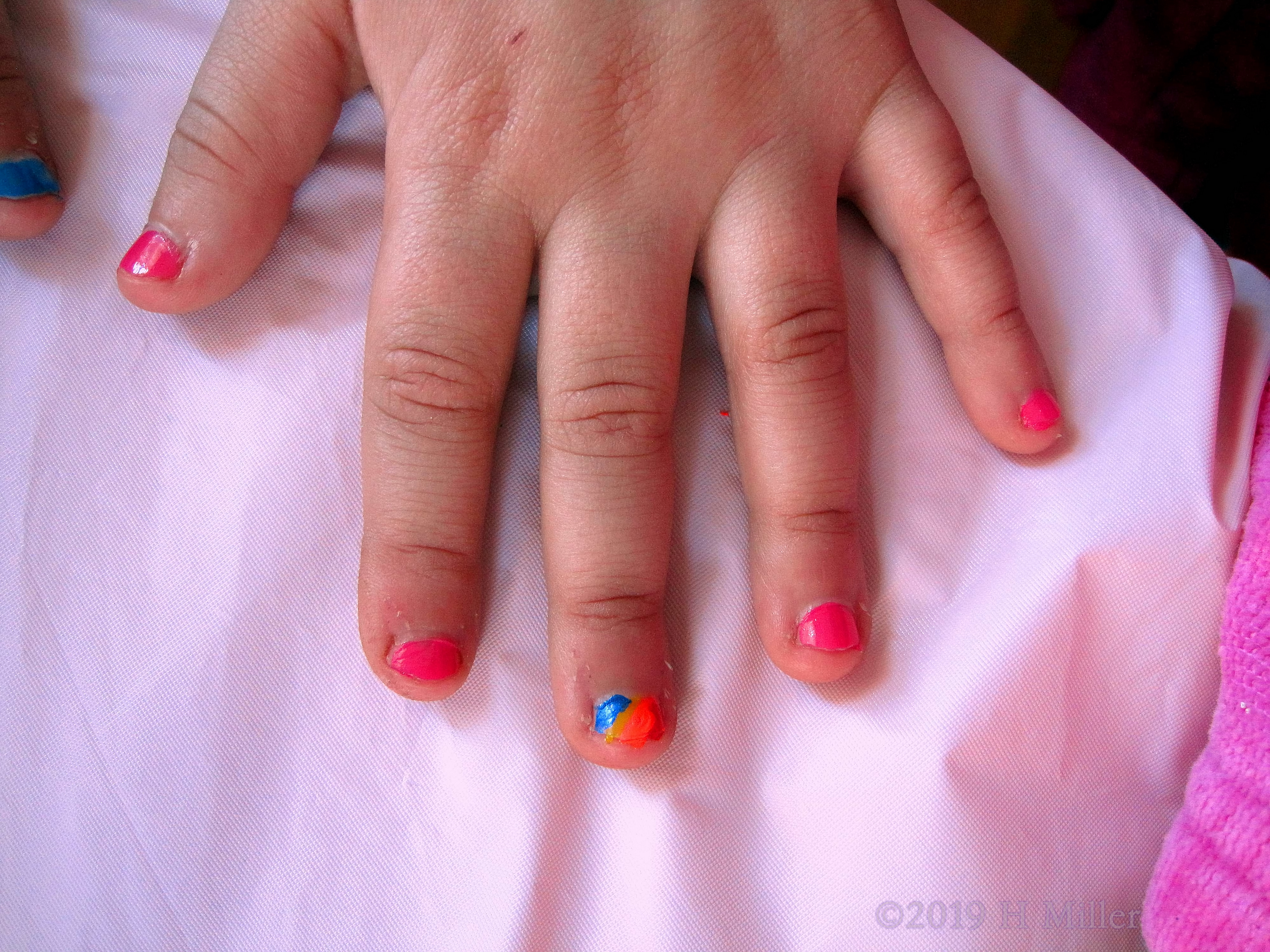 Kids Manicure With Bright Colors And A Cool Rainbow Nail Design! 