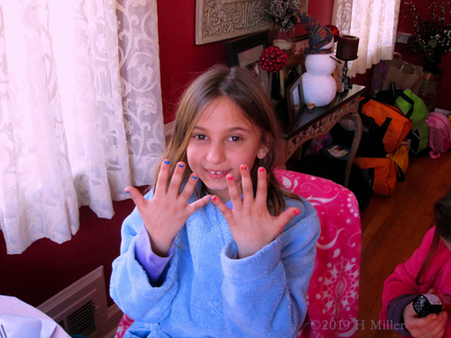 Happy Party Guest Shows Off Pretty Rainbow Nail Art On Her Manicure For Girls!