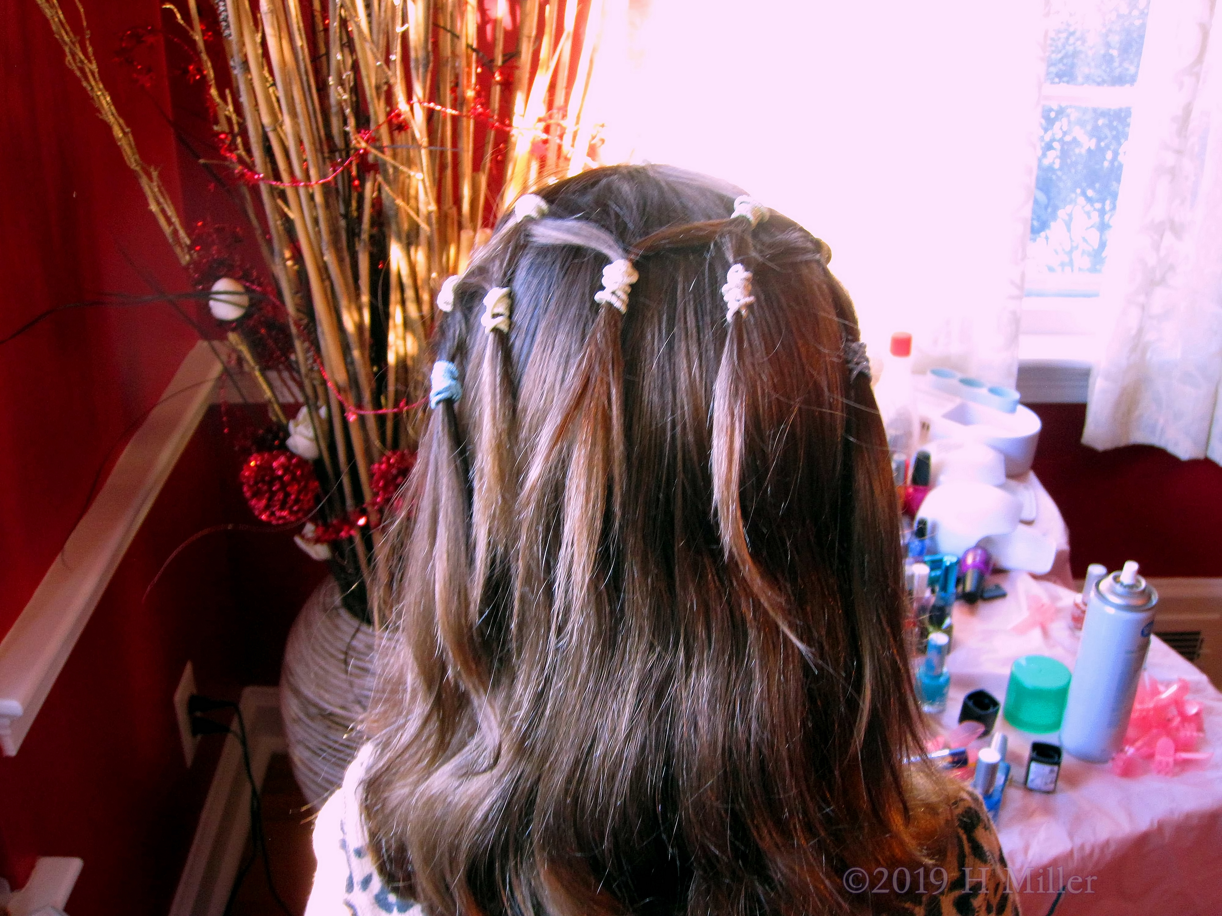 Creative Kids Hairstyle With Multiple Ponytails At The Spa Party 