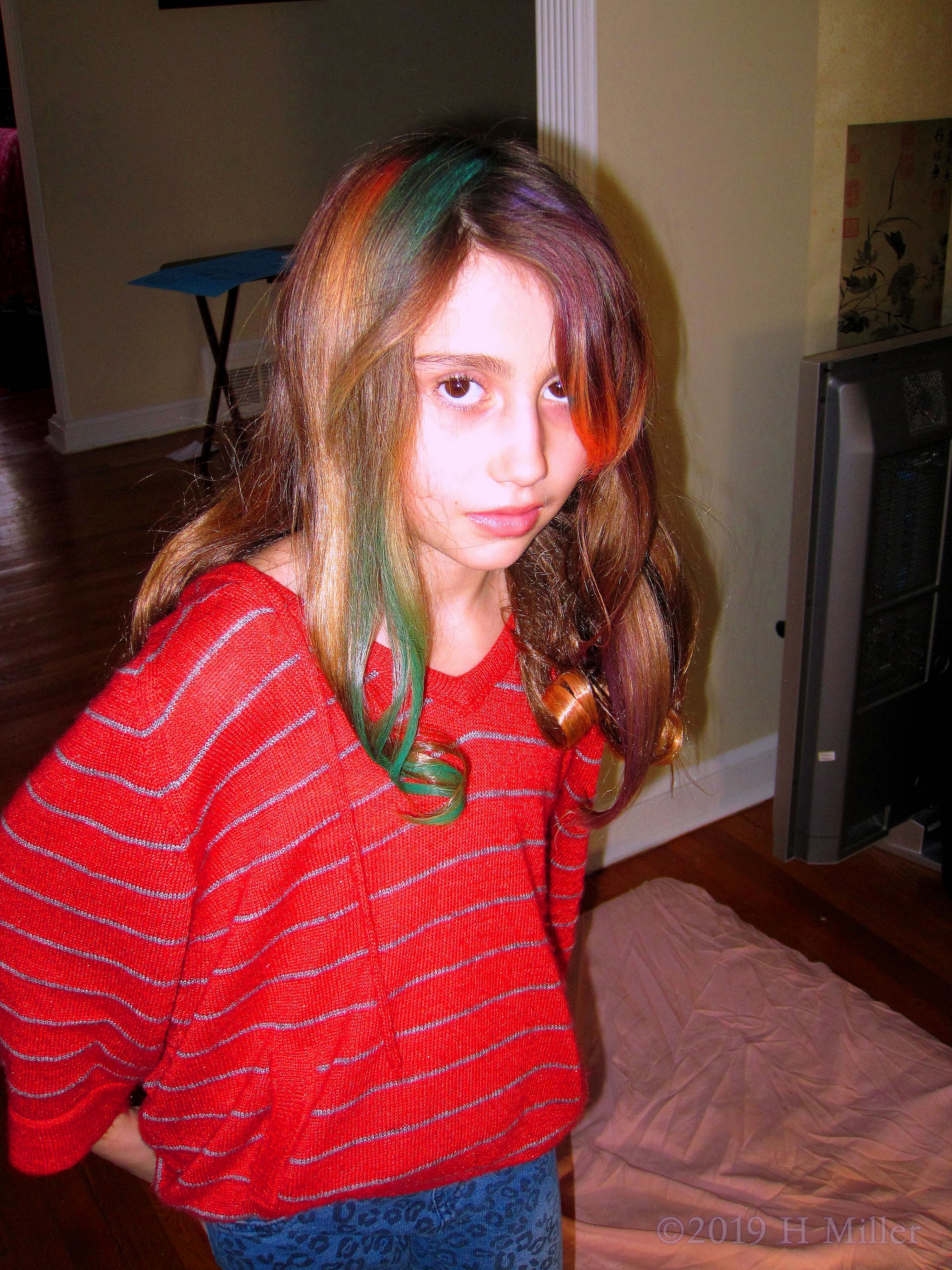 Pretty Curled Girls Hairstyle With Green, Orange, Blue, And Purple Colors 