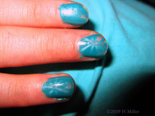 Kids Nail Art With Blue Background And Shimmery Silver Nail Designs!
