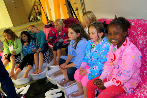 Everyone Getting A Luxurious Soak In The Kids Pedicure Footbath. Everyone Getting A Luxurious Soak In The Kids Pedicure Footbath.