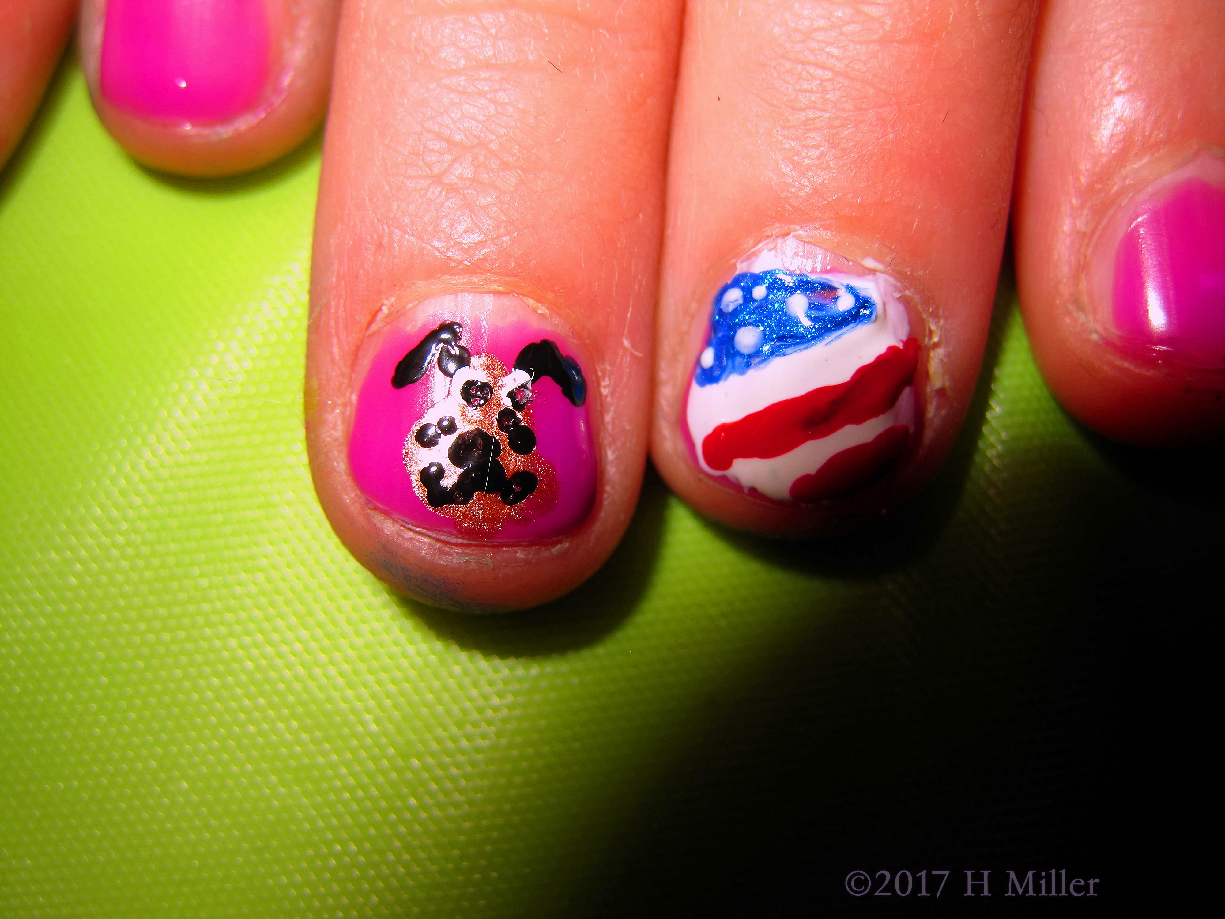 Cartoon Dog And The American Flag Kids Nail Design!!! Cartoon Dog And The American Flag Kids Nail Design!!!