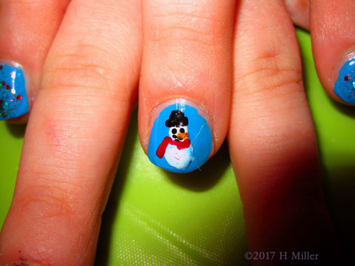Close Up Of The Cute Snowman Nail Design!