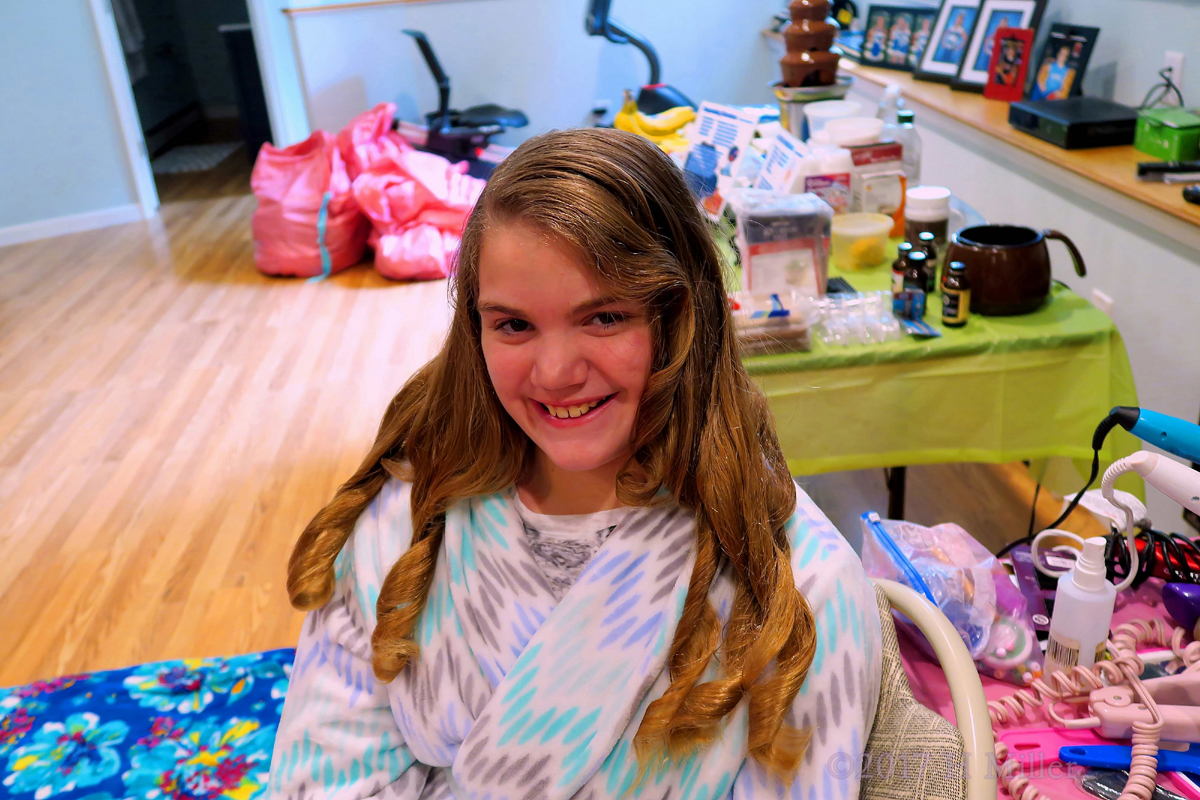 Birthday Girl Just Finished Her Curly Hair Styling Spa Party Activity! 